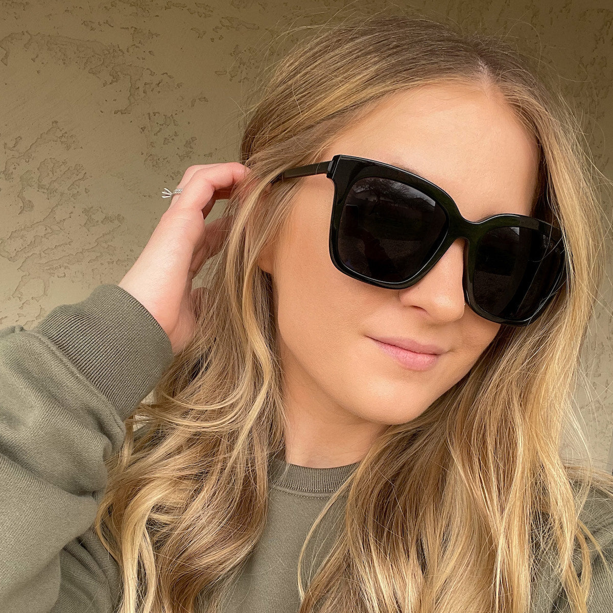 customer content - DevDevGoose wearing the Bella Black and Grey womens oversized square sunglasses from DIFF Eyewear