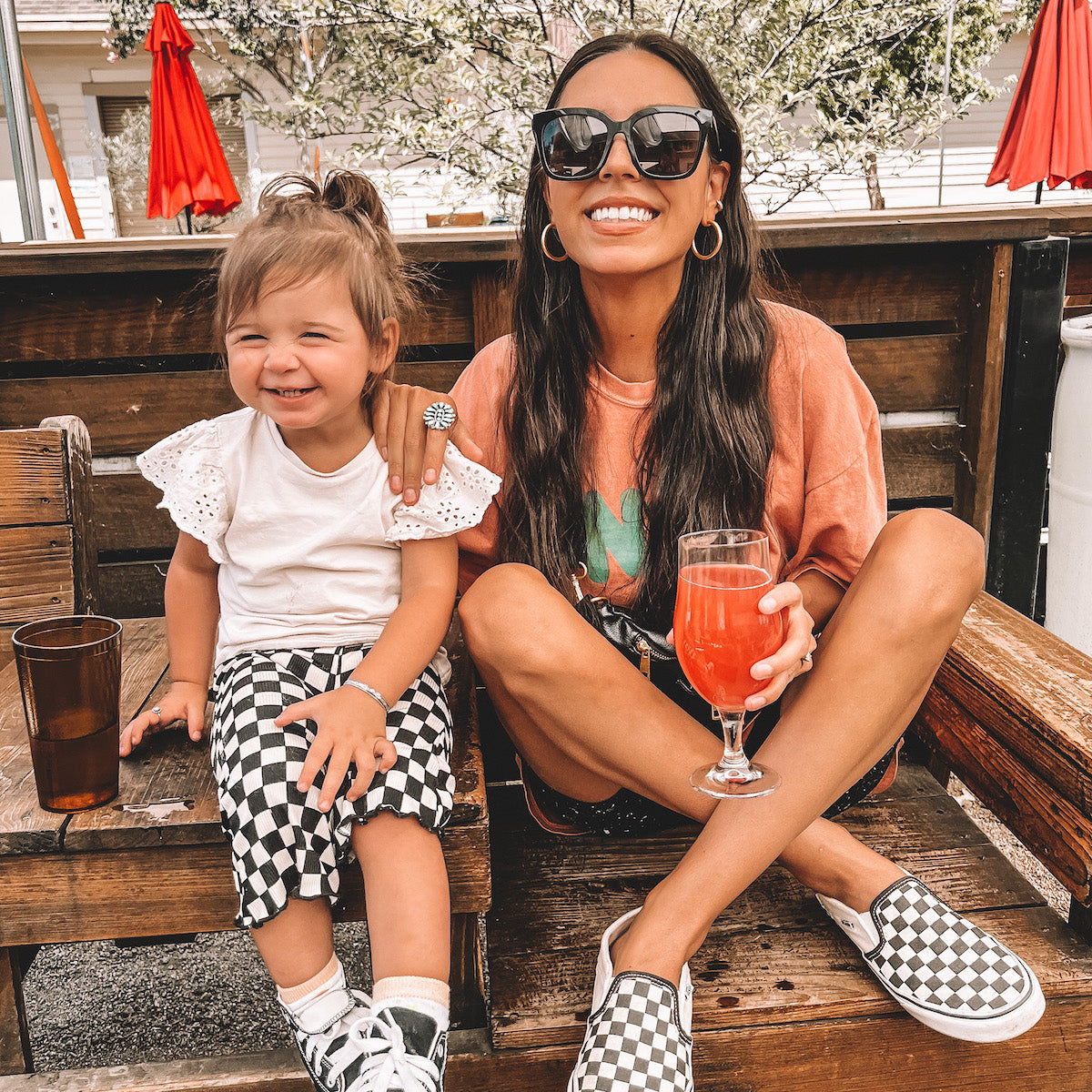 customer content - Marina Shay wearing the Bella Black and Grey womens oversized square sunglasses from DIFF Eyewear