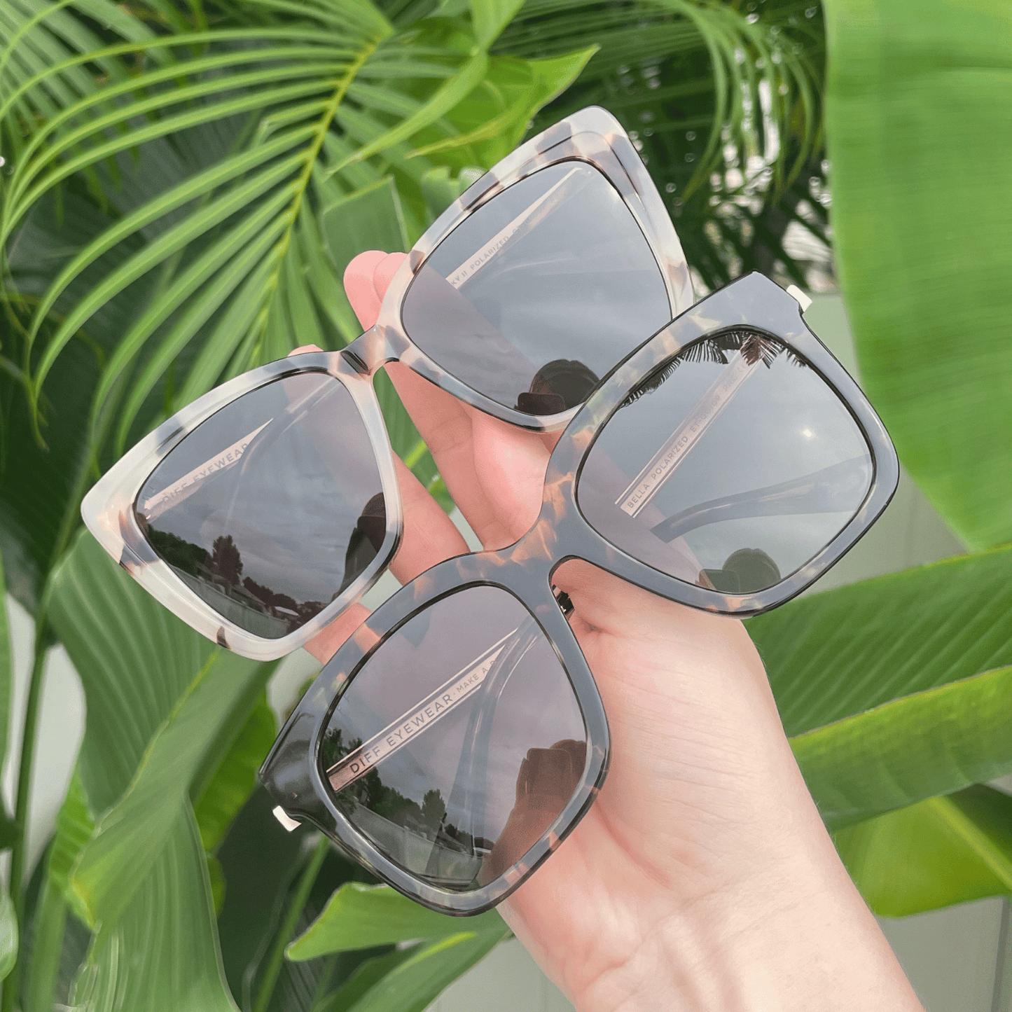 becky ii cat eye sunglasses with a cream tortoise frame and grey polarized lenses