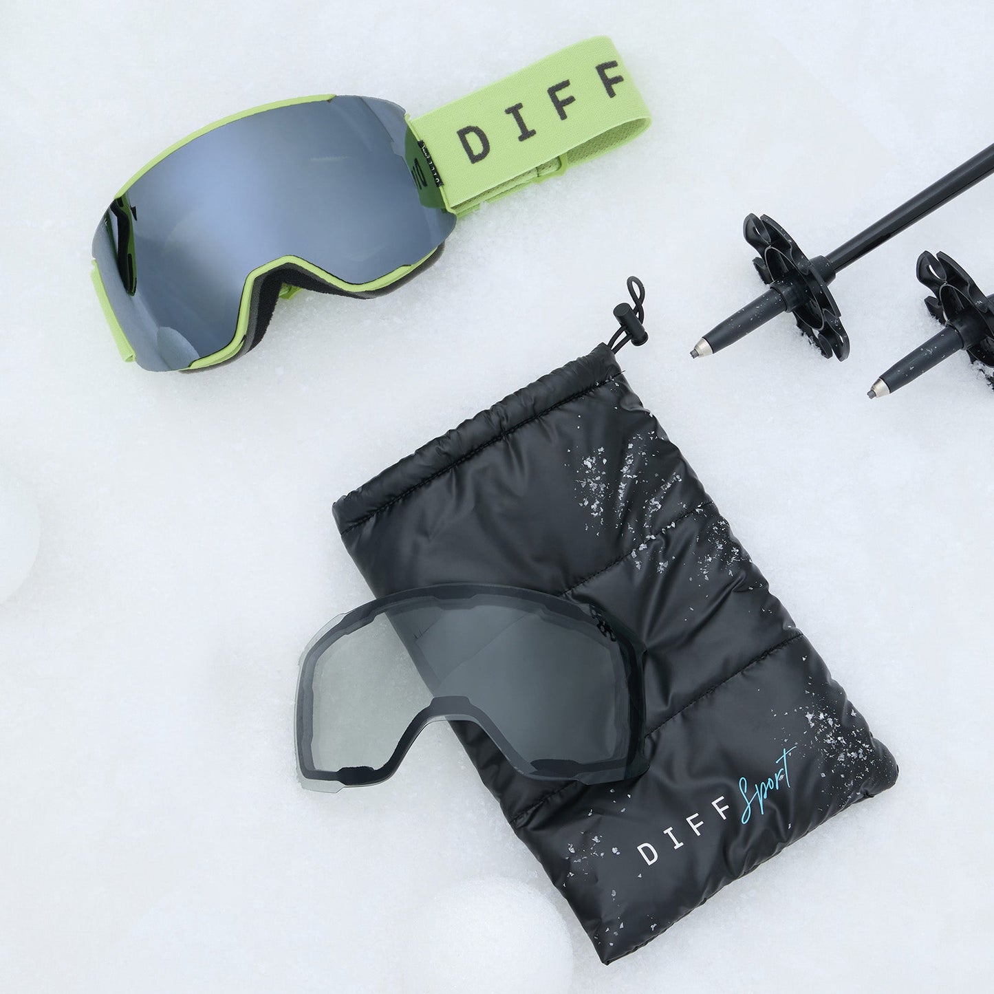 diff sport alpine goggle with puff pouch and extra lens