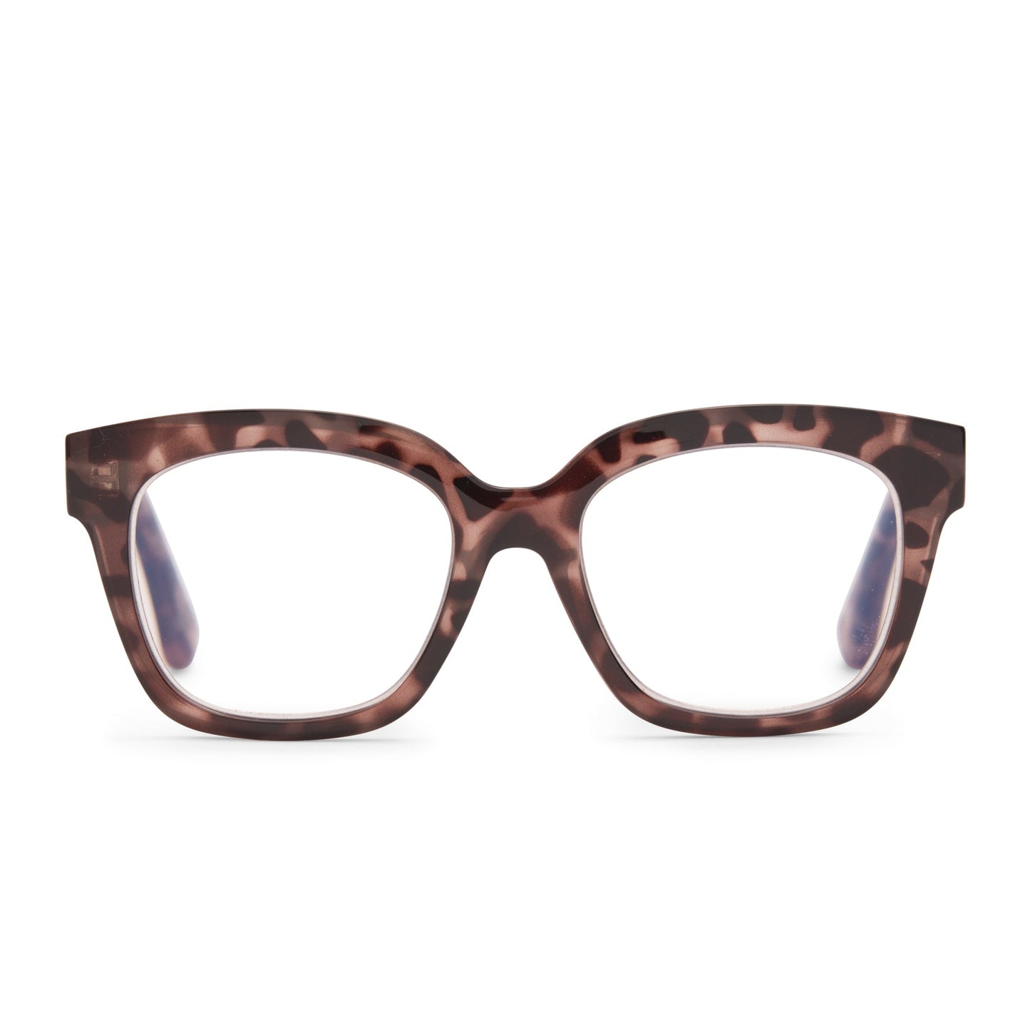 AVA - BEIGE TORTOISE + BLUE LIGHT READERS front