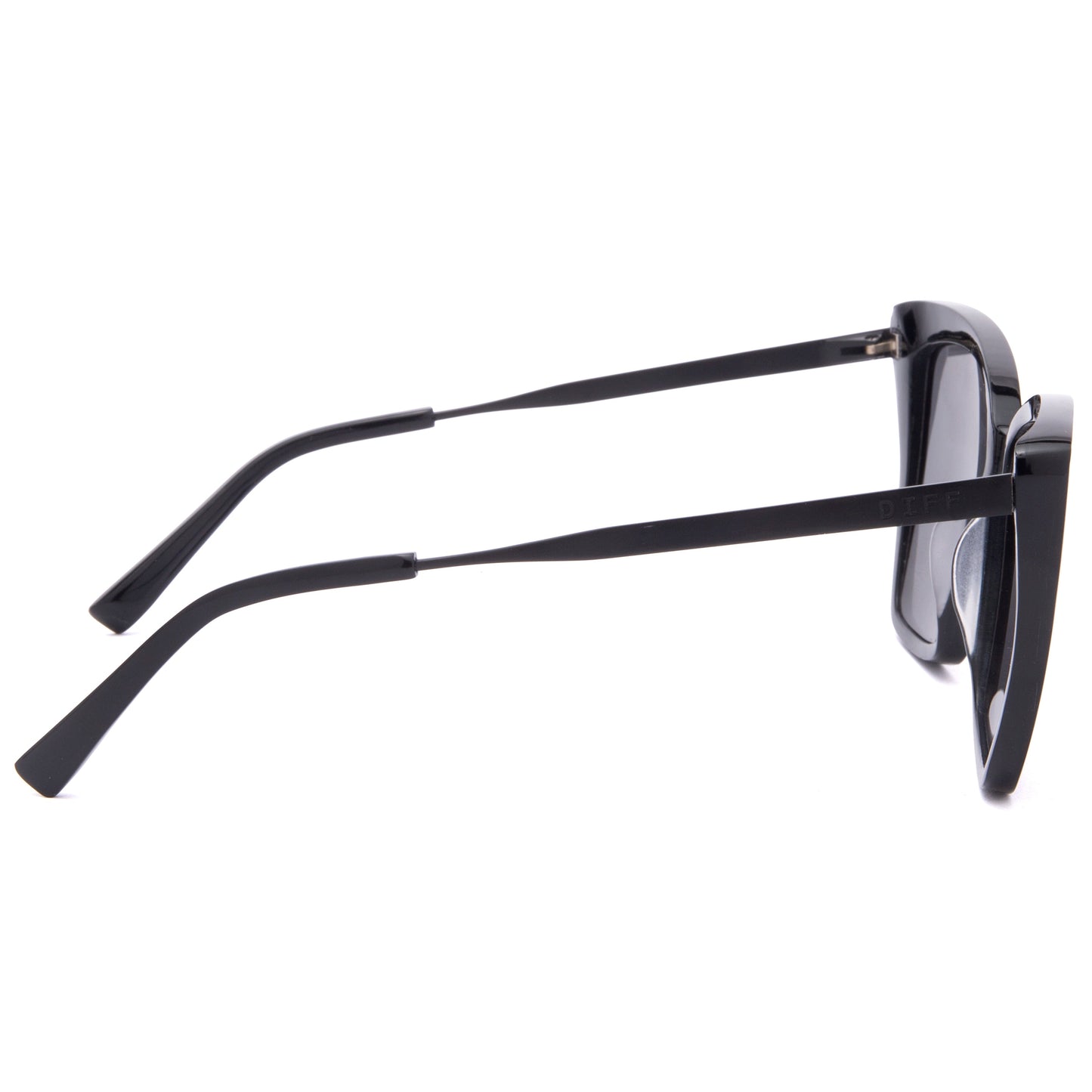 diff eyewear becky ii black frame dark smoke polarized sunglasses side view