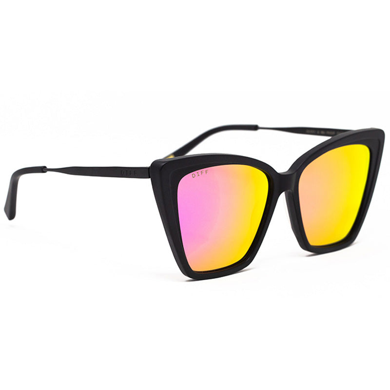 diff eyewear becky ii matte black frame pink mirror polarized sunglasses angled view