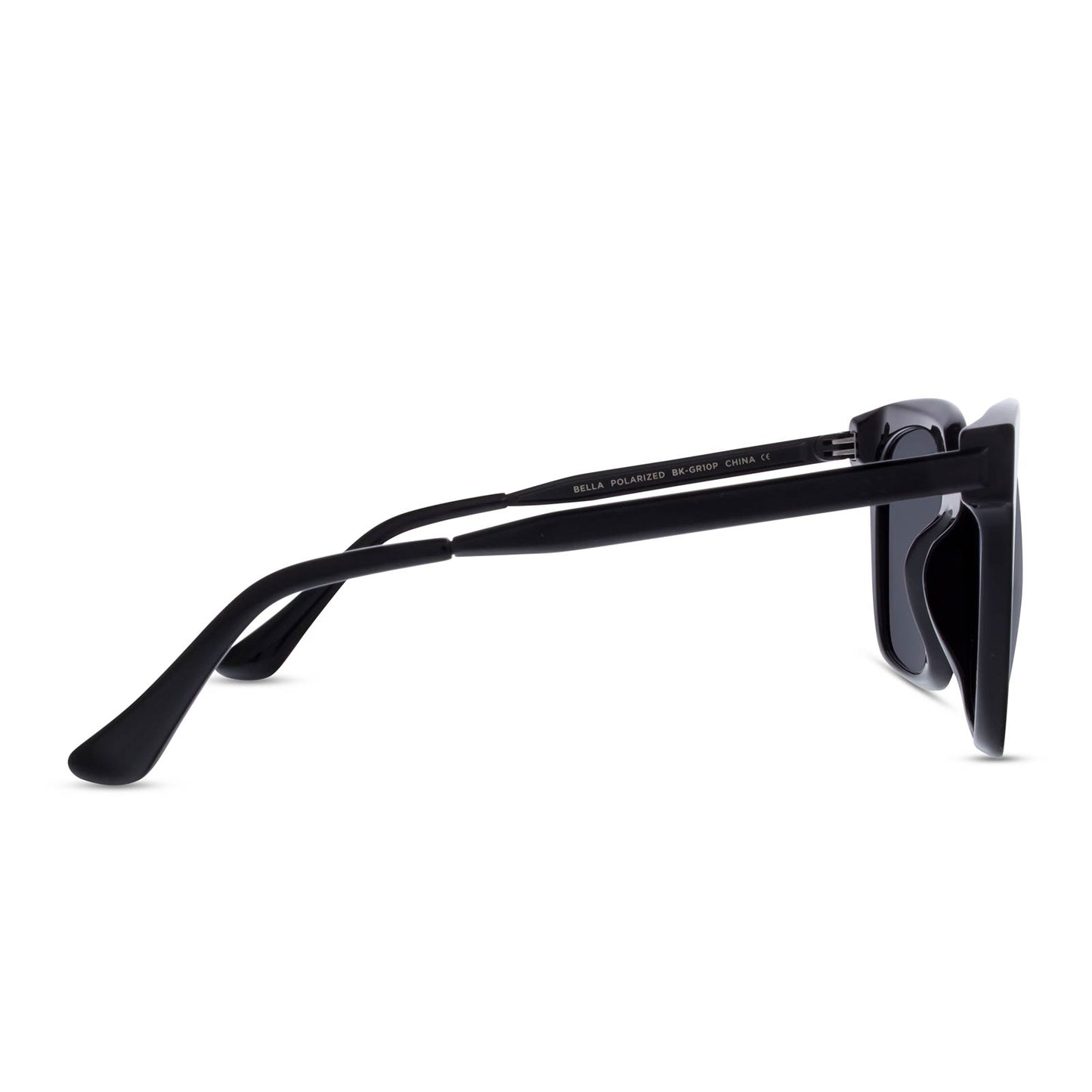 diff eyewear bella black frame grey polarized lenses sunglasses side view