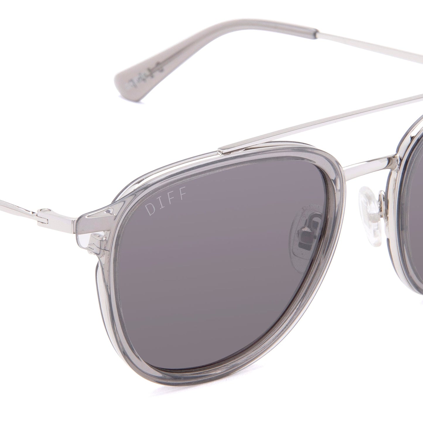 diff eyewear camden storm crystal frame with grey polarized sunglasses detailed view