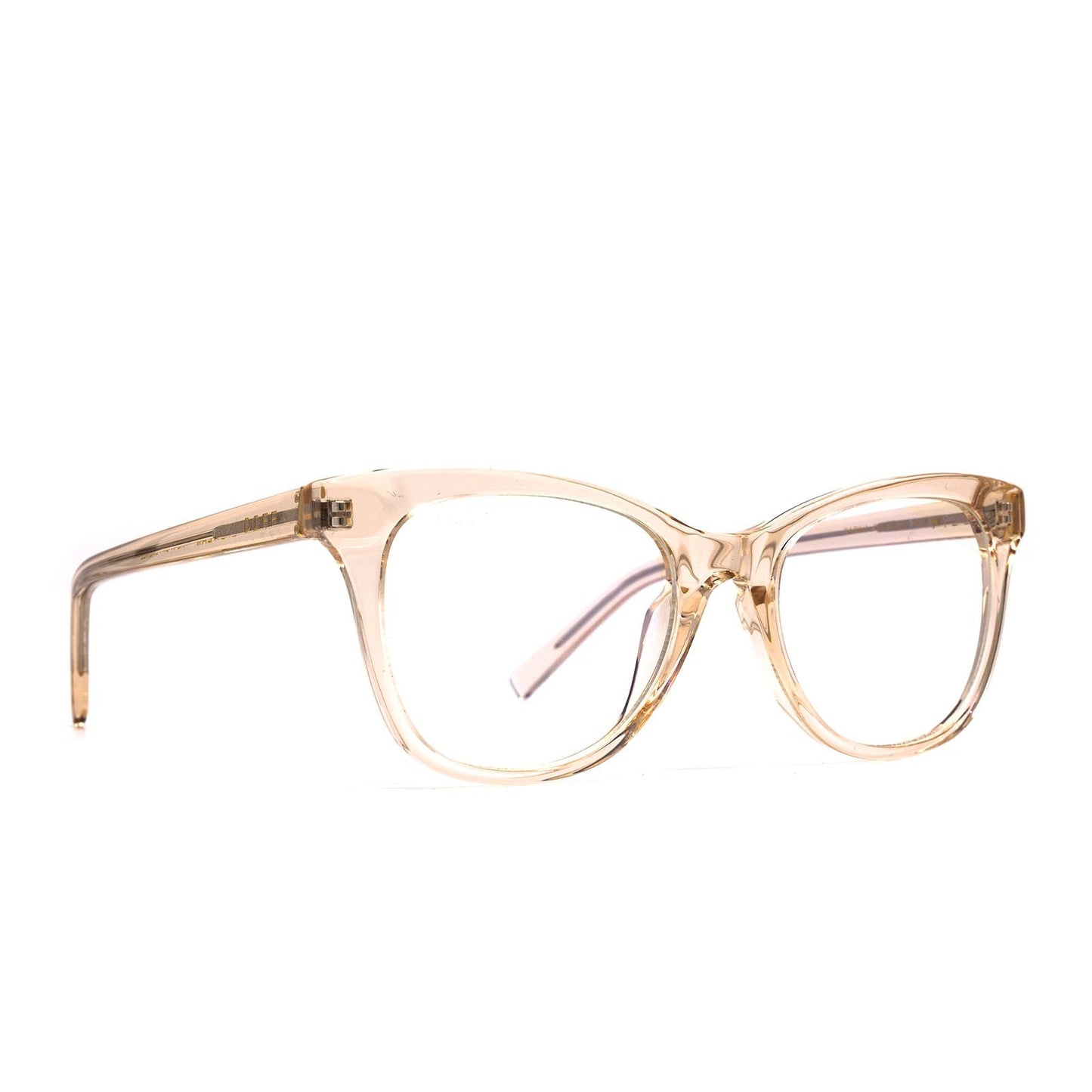 Carina eye glasses with blush crystal frames and blue light technology- angle view