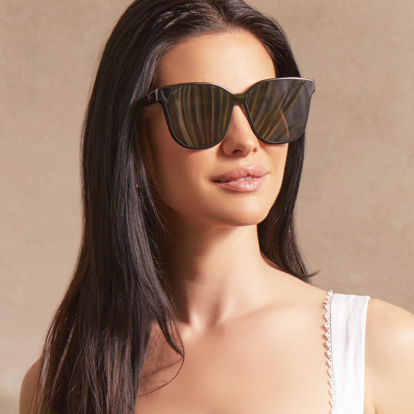 on model - female wearing Gia Black and Grey Oversized Cat Eye Sunglasses