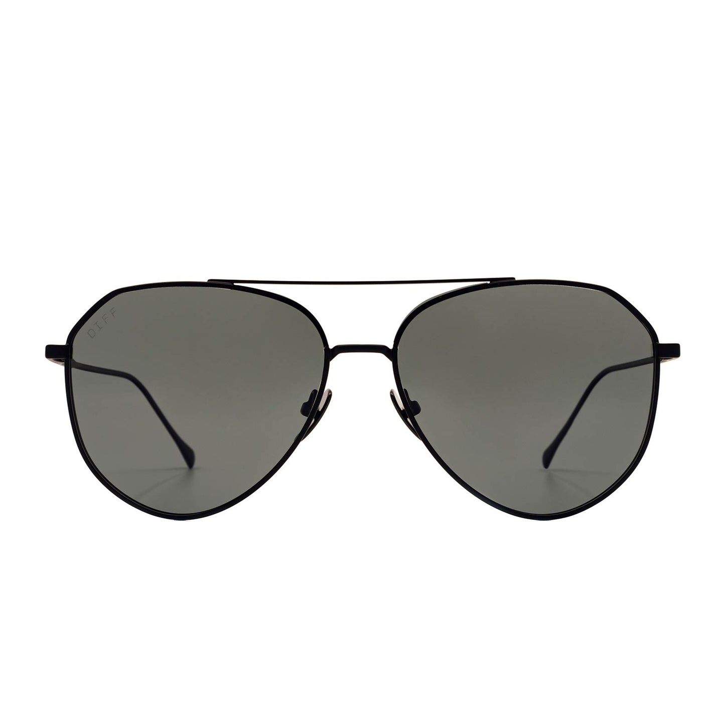 diff eyewear dash aviator sunglasses with matte black frame and solid grey polarized lens front view
