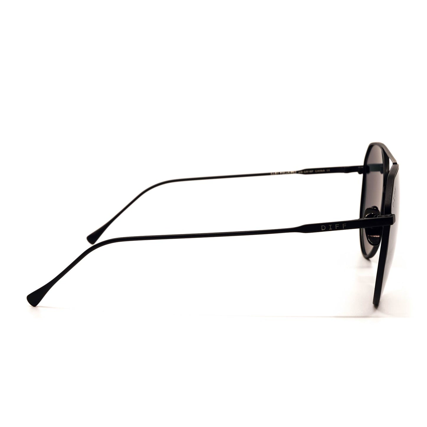 diff eyewear dash aviator sunglasses with matte black frame and solid grey polarized lens side view