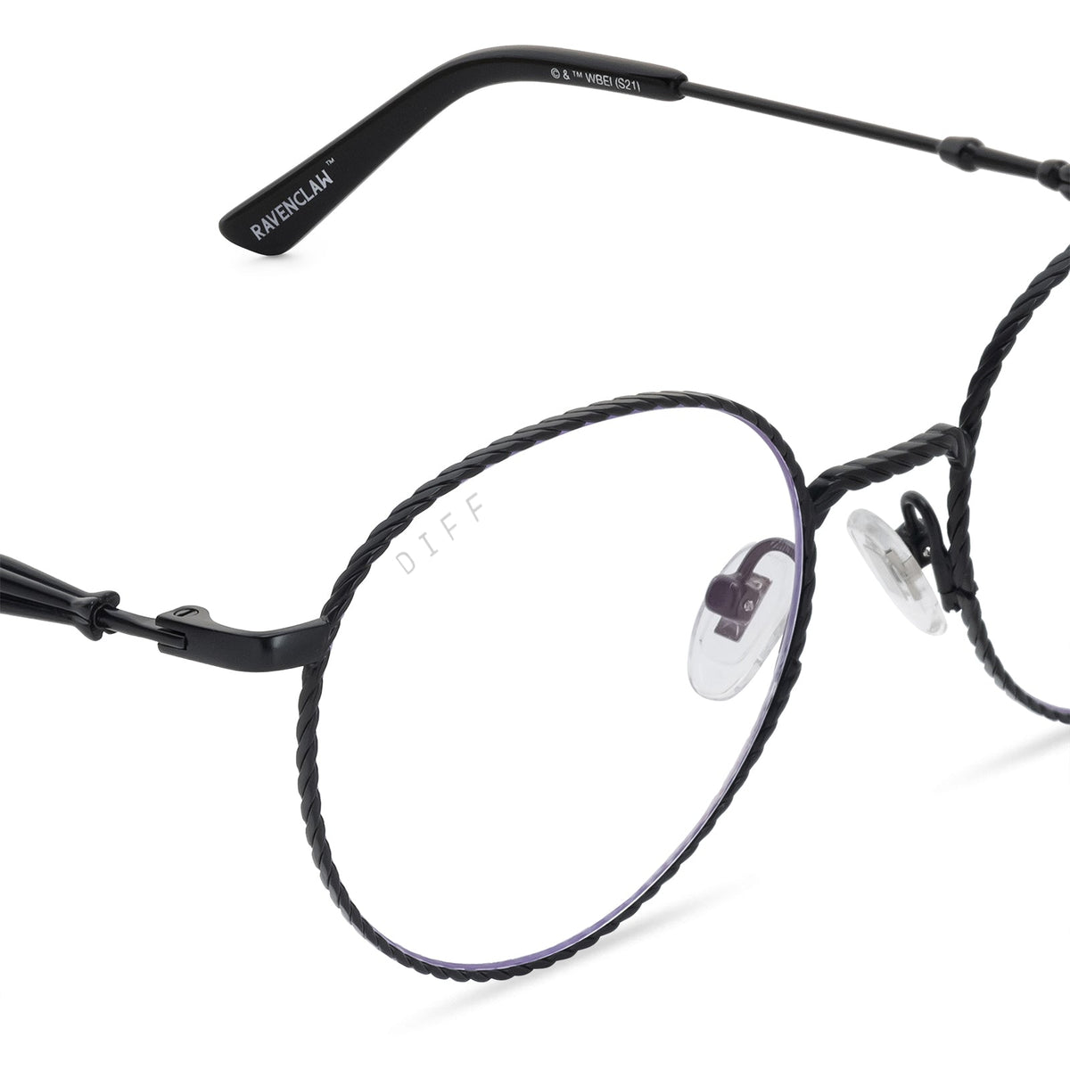 harry potter x diff eyewear ravenclaw round prescription glasses with a scholarly matte black metal frame detailed view