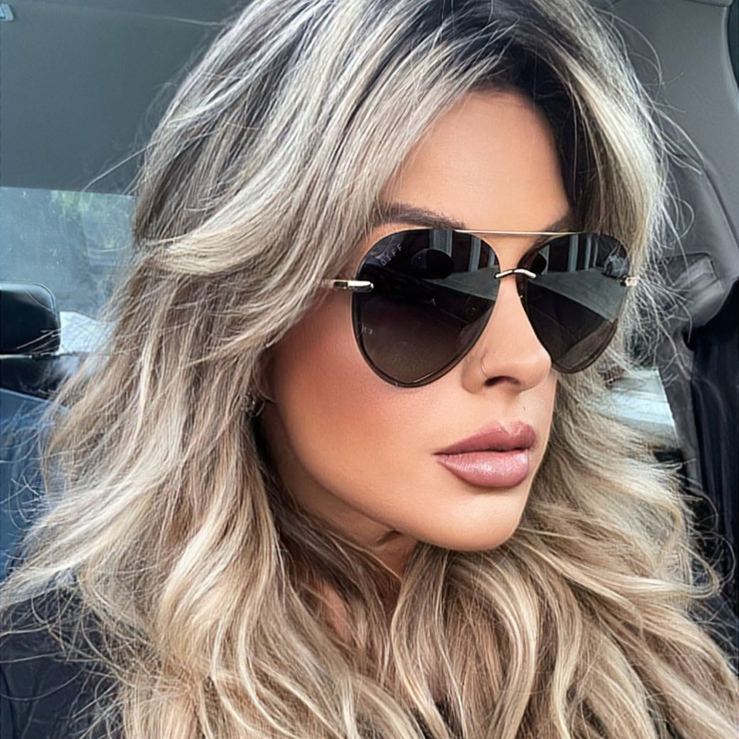 Customer Content - DIFF Lenox Gold + Brown Gradient Aviators Featuring MusicMellie in her car