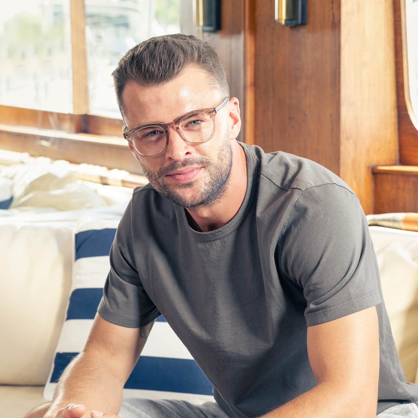 male model wearing WESTON - VINTAGE CRYSTAL + BLUE LIGHT TECHNOLOGY CLEAR