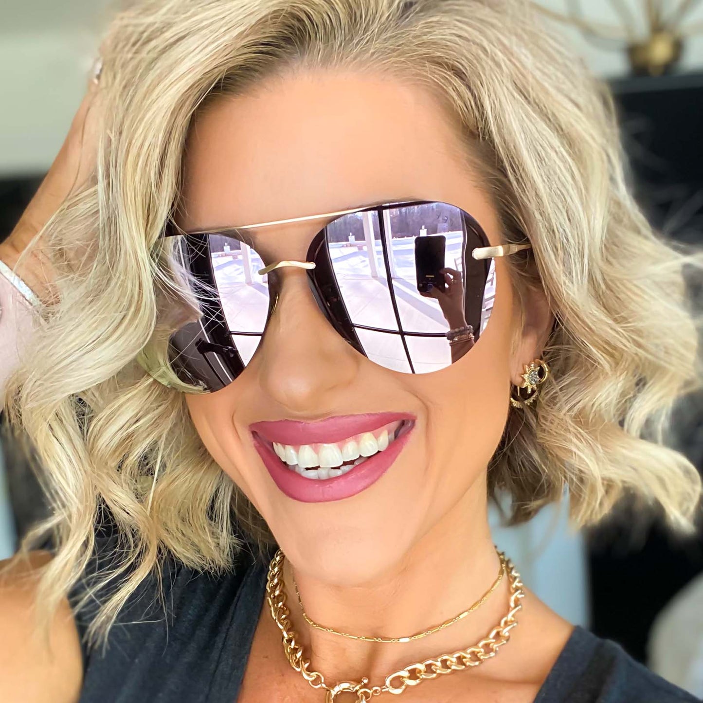customer content - kalee_rogers wearing lenox brushed gold cherry blossom mirror sunglasses