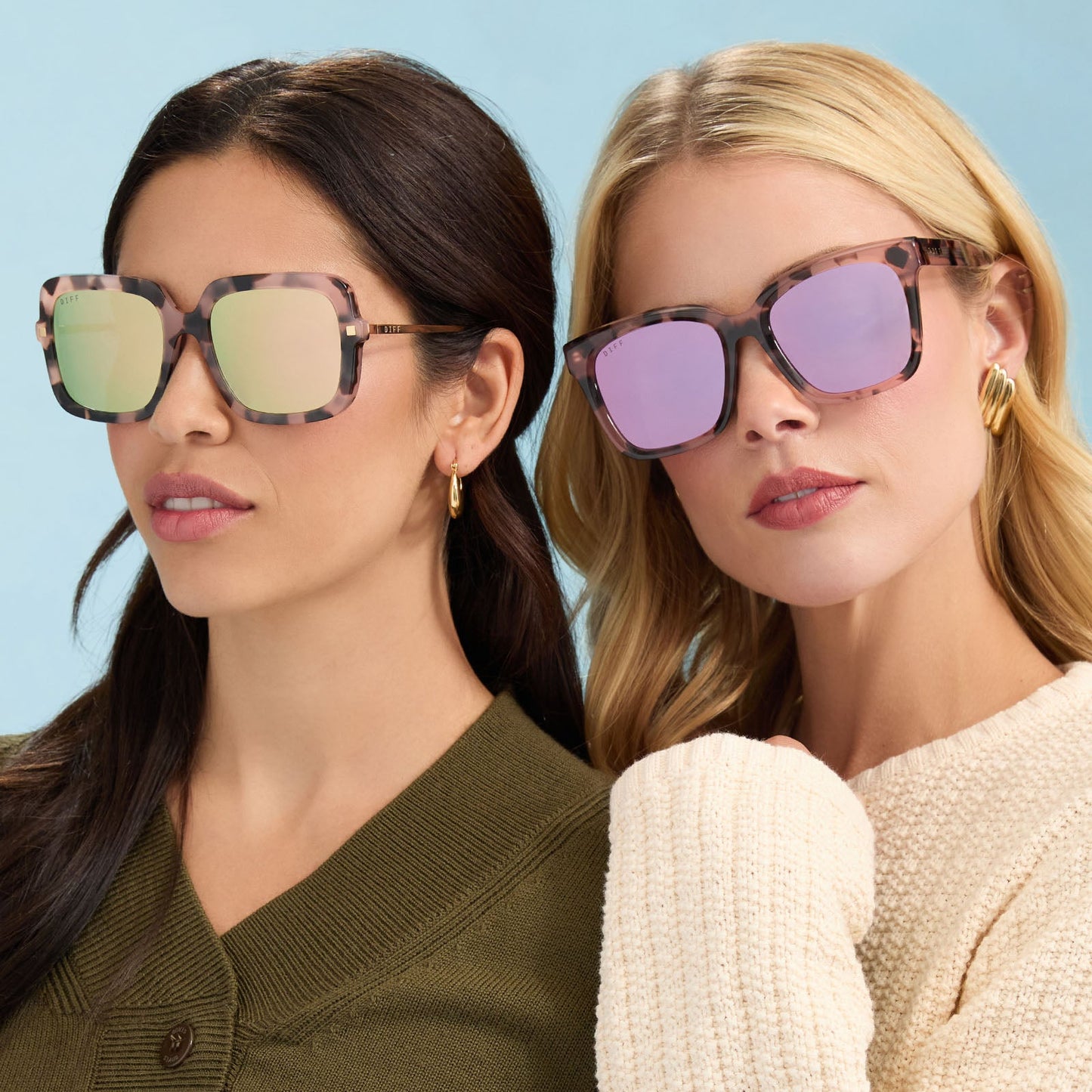 lifestyle - females wearing sandra himalayan tortoise and meredith himalayan tortoise sunglasses