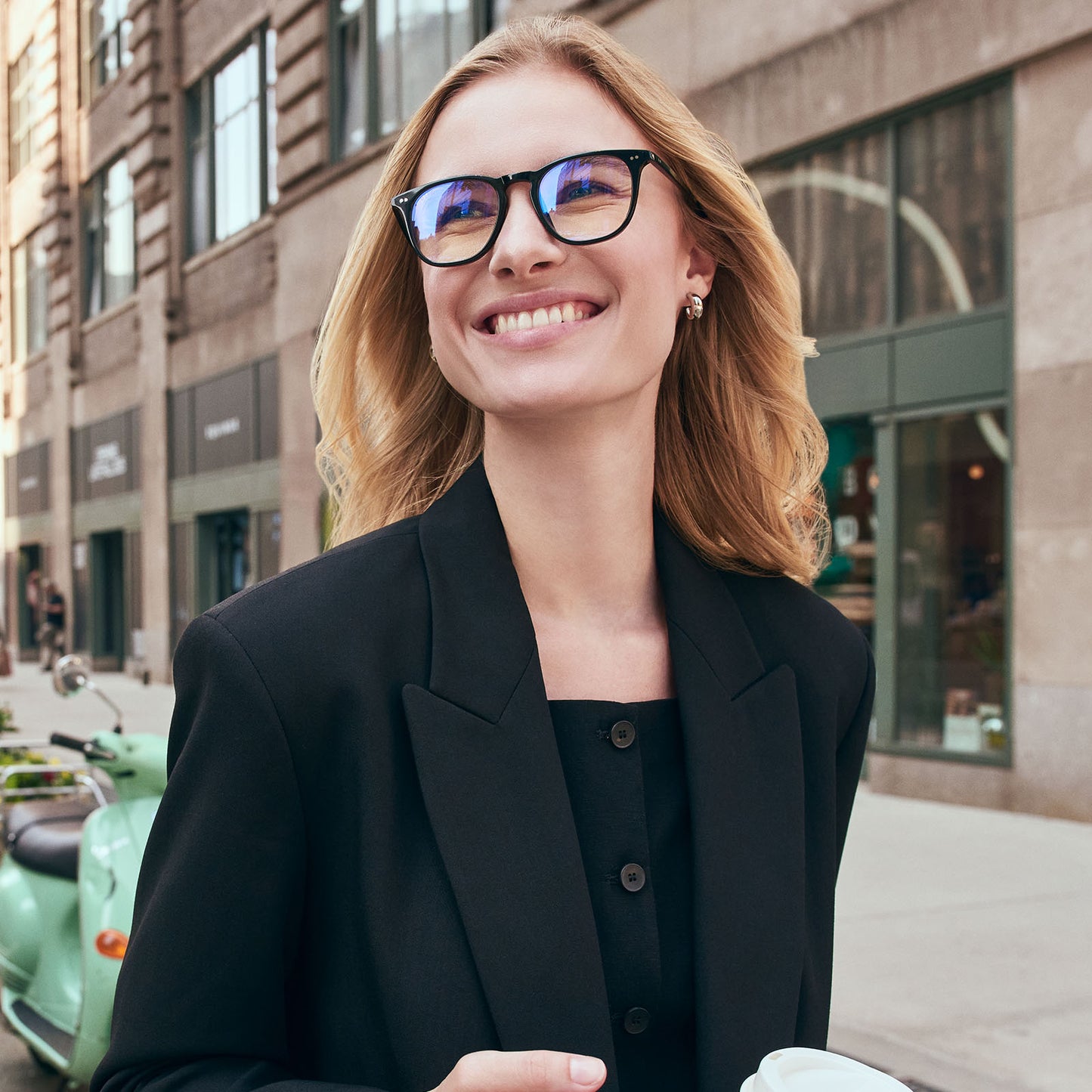 on model - female wearing the maxwell in black and blue light