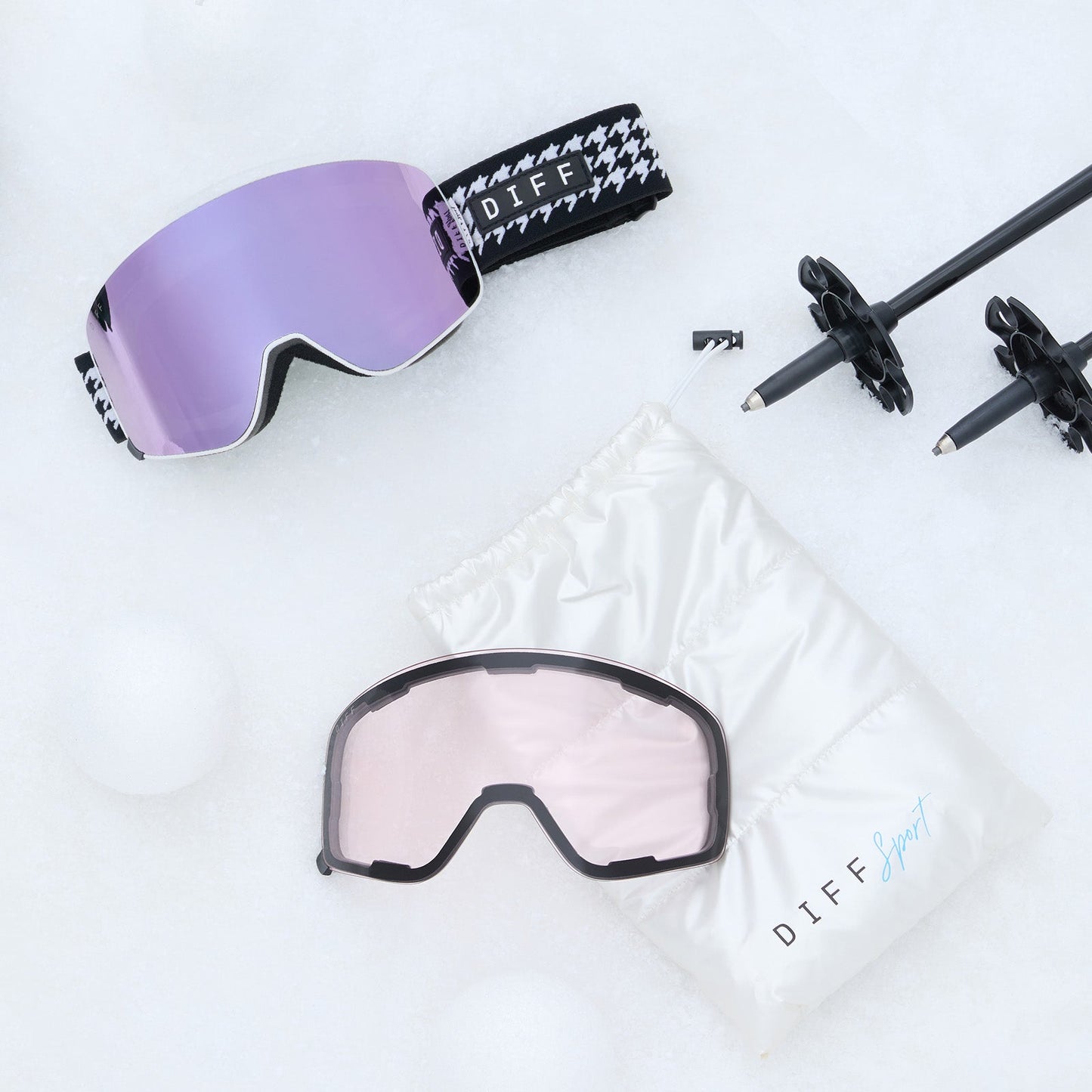 diff sports frost lilac goggle with extra low light pink lens and pouch