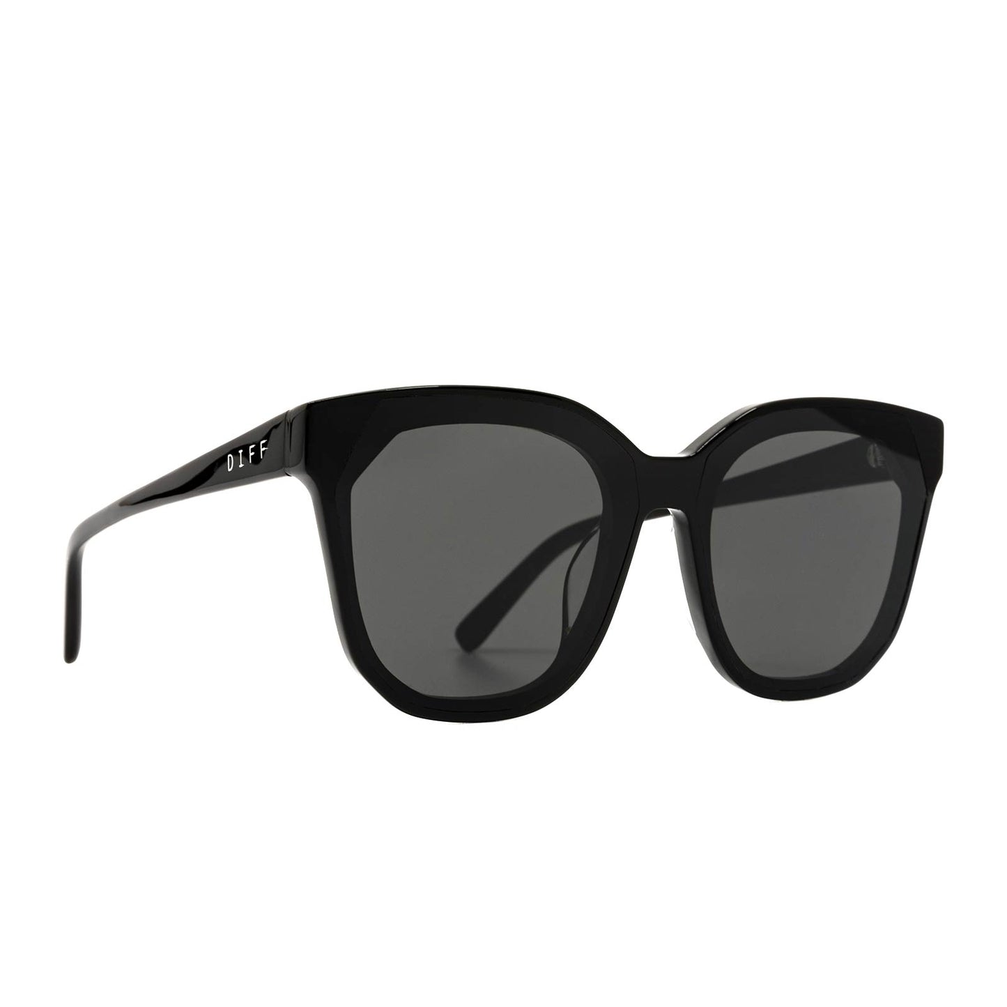 diff eyewear gia black frame grey lens angled view