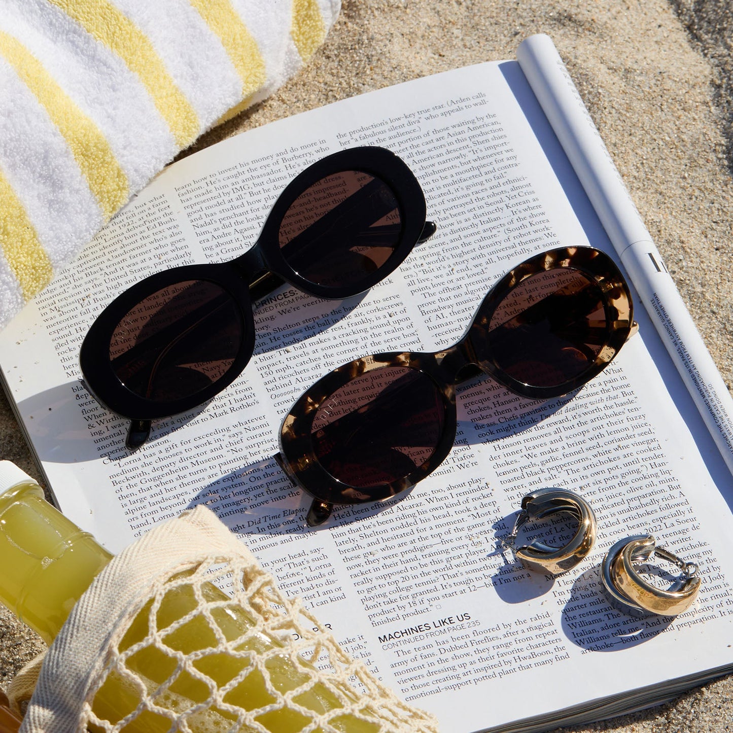 lifestyle - still life of diff eyewear lainey sunglasses in black and tortoise