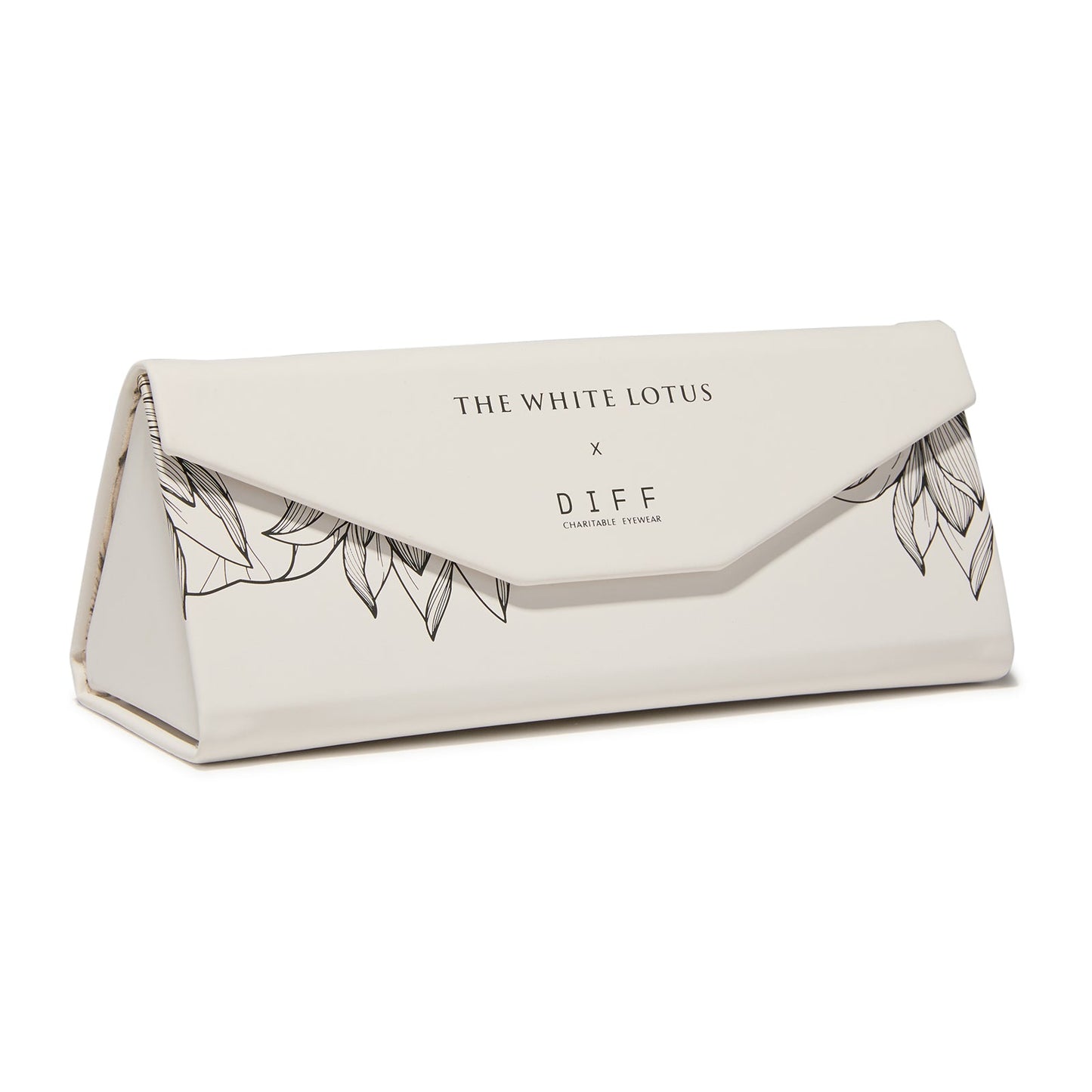 the white lotus x diff eyewear triangle case angled view