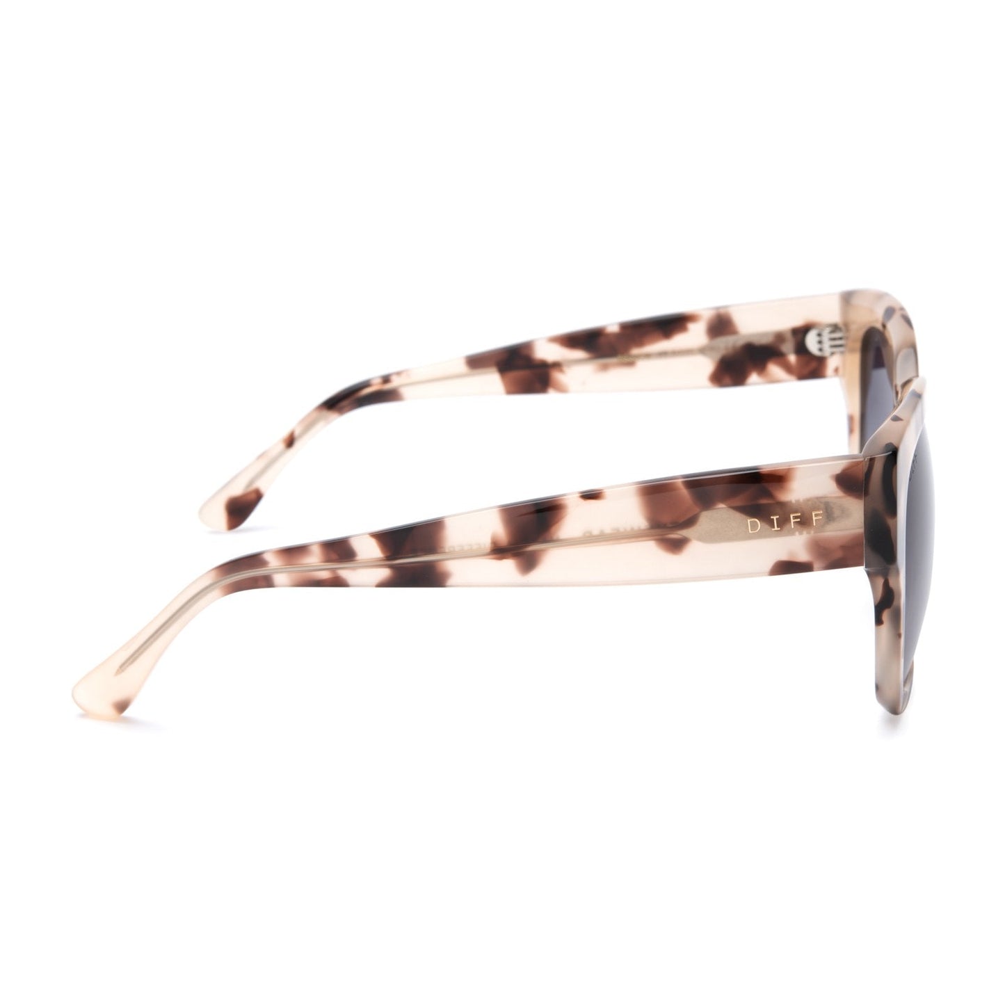 Bella II sunglasses in with cream tortoise frames and grey gradient lens side view