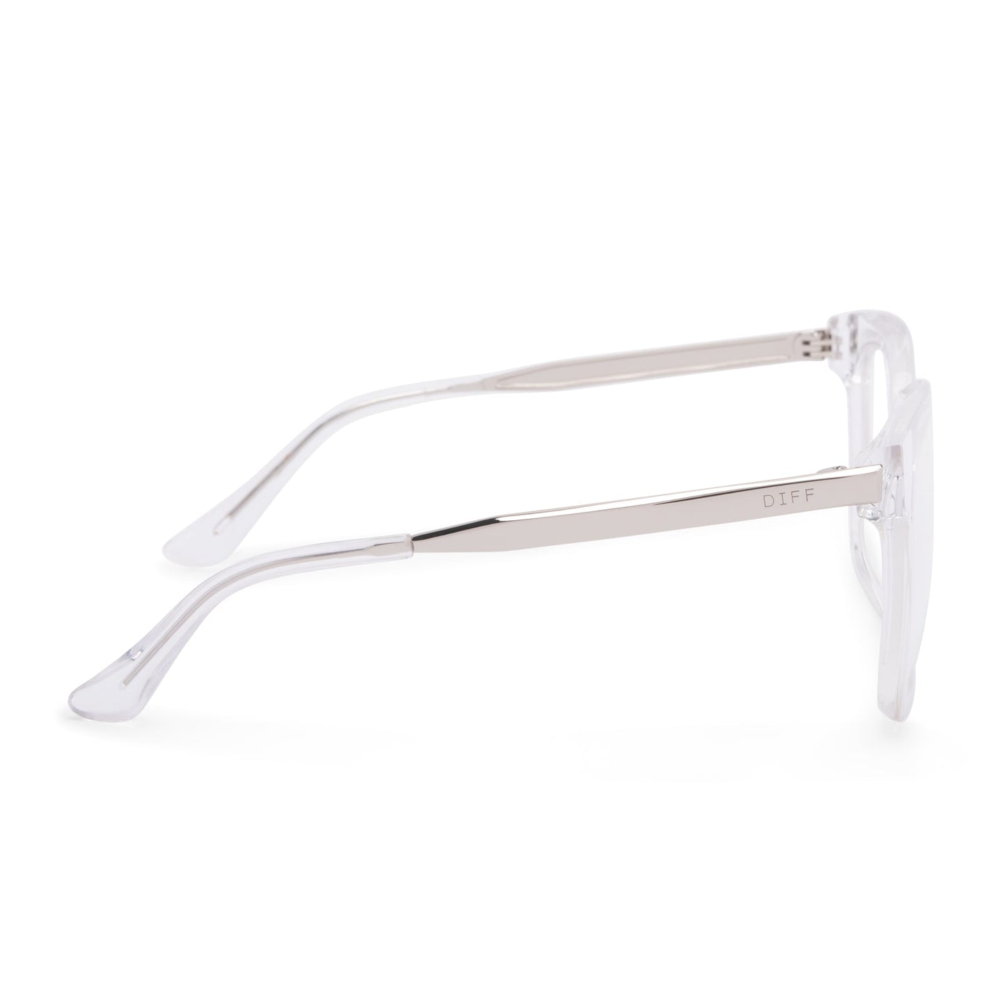 Bella eyeglasses with clear crystal frames and blue light technology lens side view