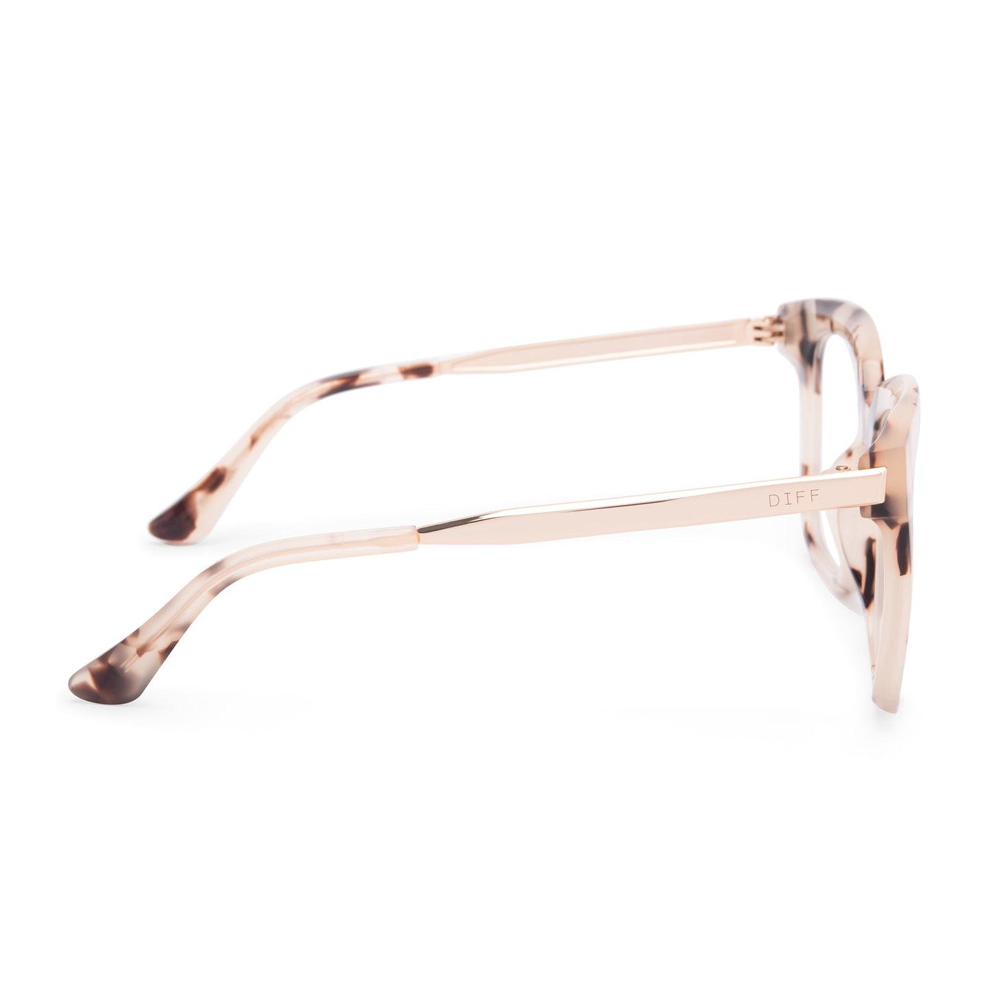 Bella eyeglasses with cream tortoise frames with blue light technology lens side view