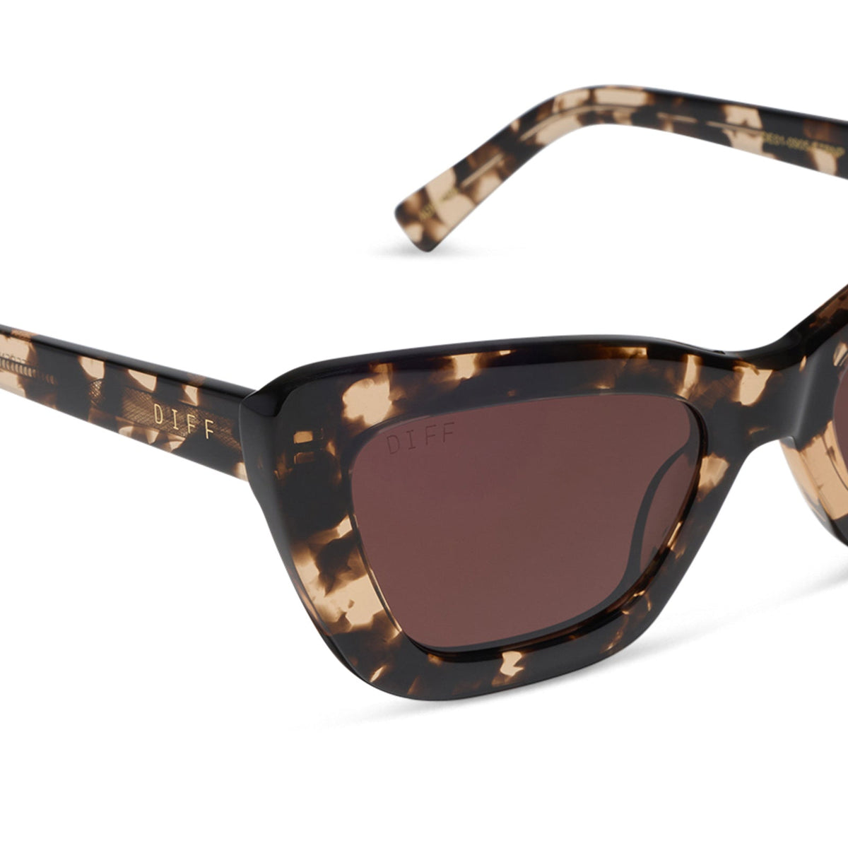 diff eyewear featuring the adriana cateye sunglasses with a espresso tortoise frame and brown polarized lenses detailed view