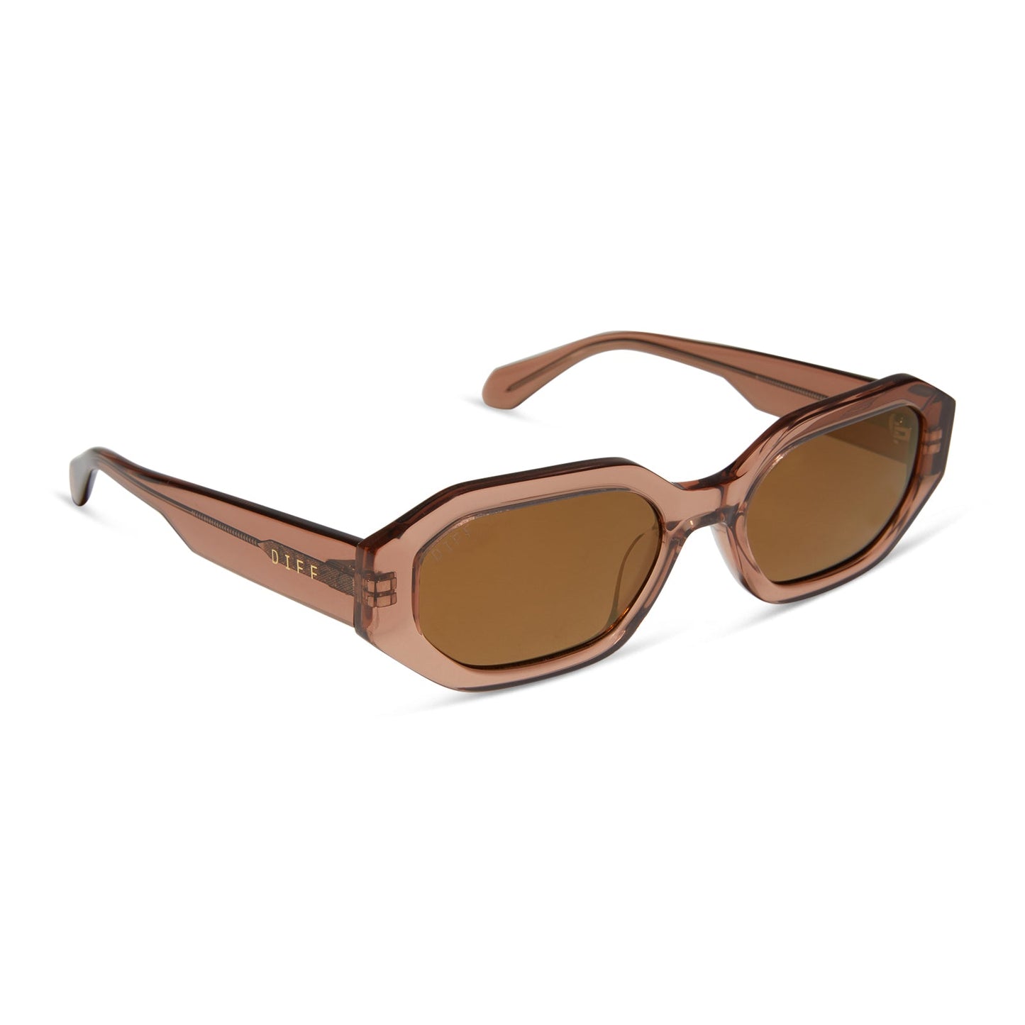 diff eyewear allegra square sunglasses with a cafe ole brown acetate frame and brown flash polarized lenses angled view