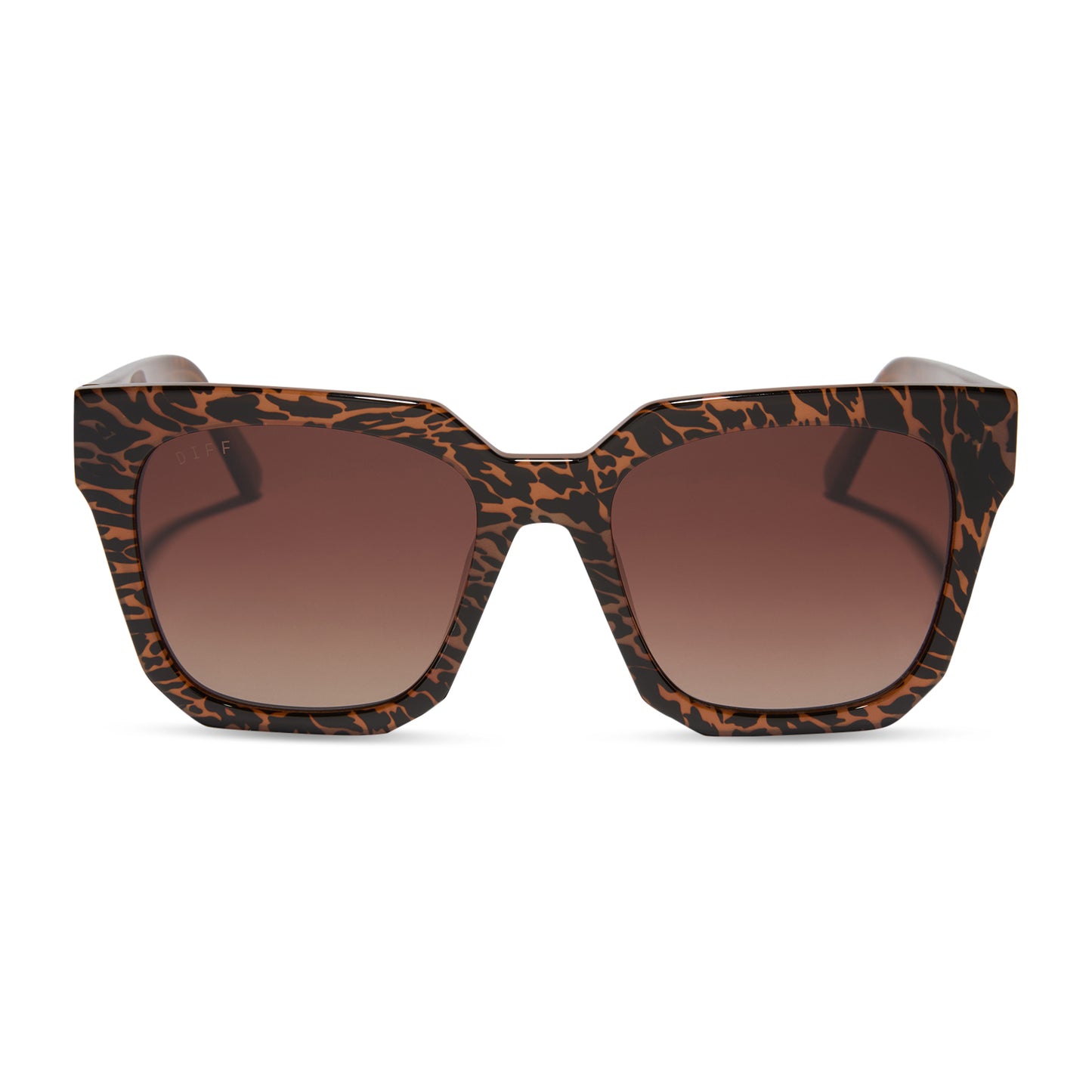 diff eyewear ariana square sunglasses with a animal print frame and brown gradient lenses front view
