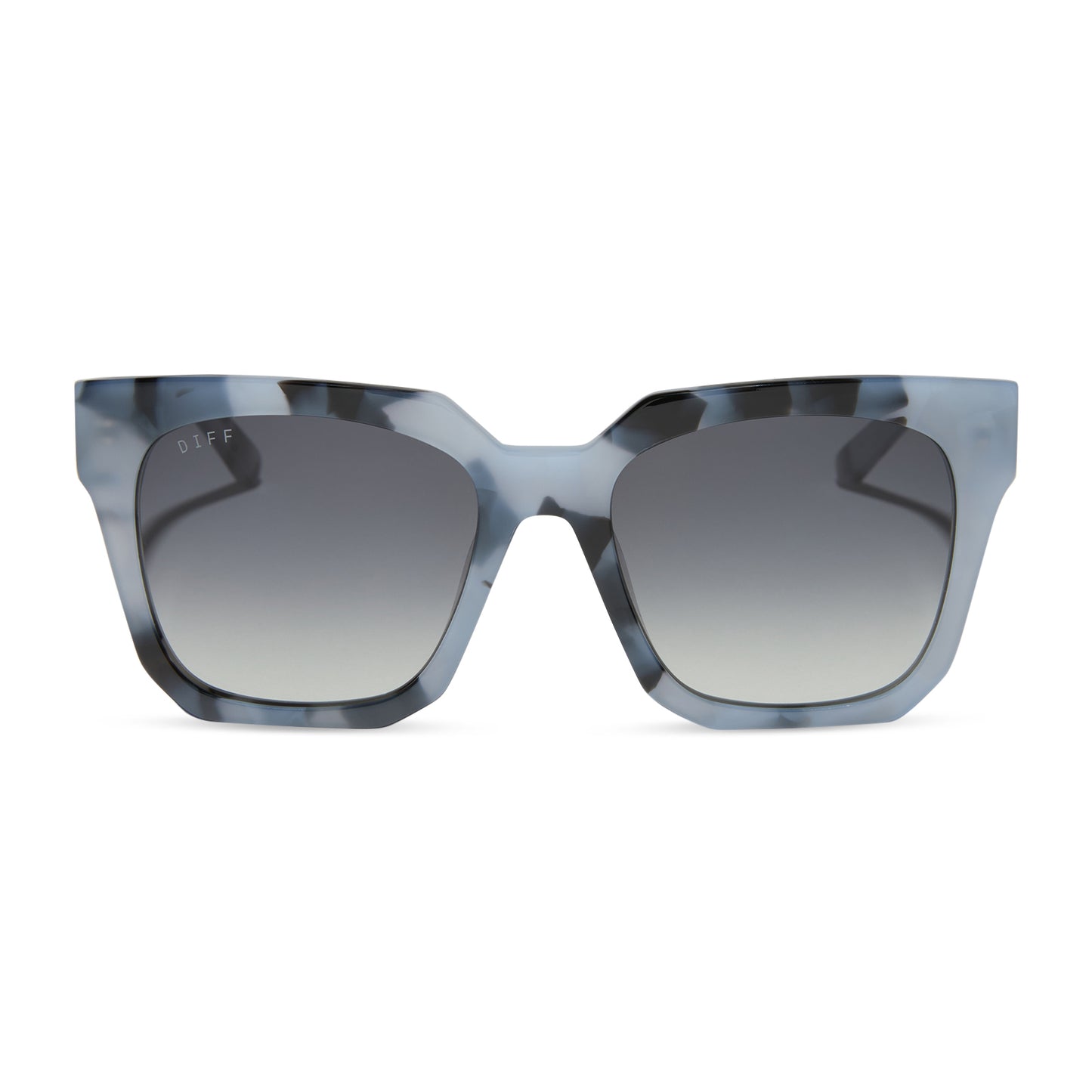 diff eyewear featuring the ariana square sunglasses with a retro blue tortoise frame and grey gradient lenses front view