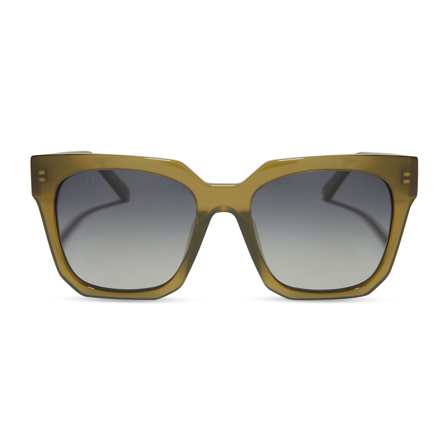 diff eyewear ariana square sunglasses with a rich olive frame and grey gradient lenses front view