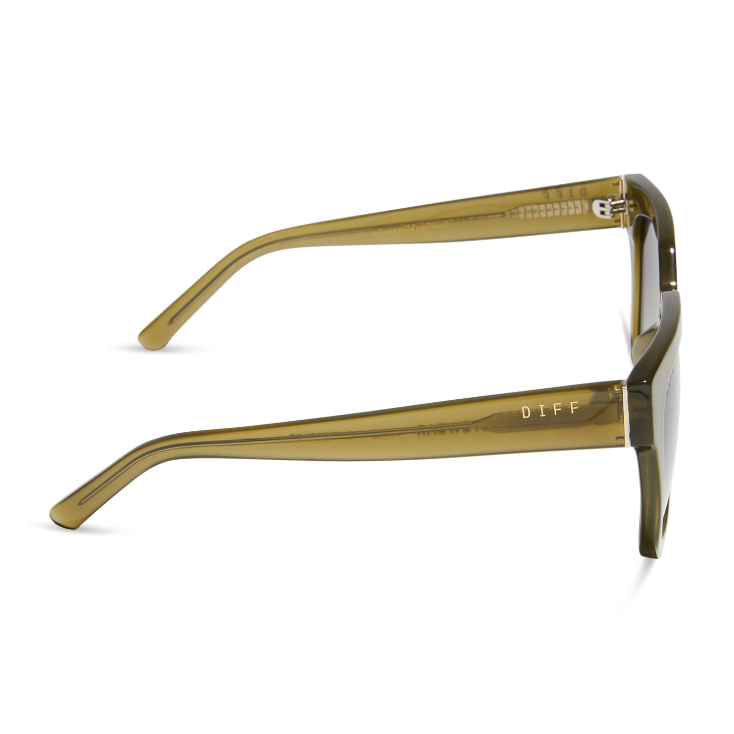 diff eyewear ariana square sunglasses with a rich olive frame and grey gradient lenses side view