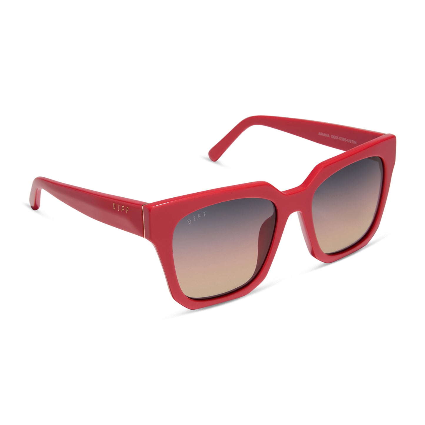 diff eyewear wholesale ariana square sunglasses with a sunset red frame and twilight gradient lenses angled view