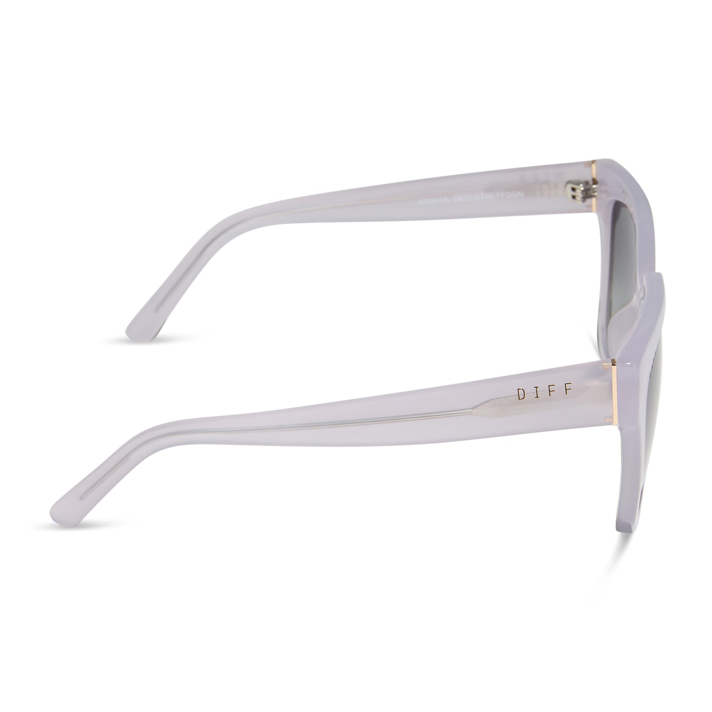 diff eyewear wholesale ariana square sunglasses with a thistle light purple frame and grey gradient lenses side view