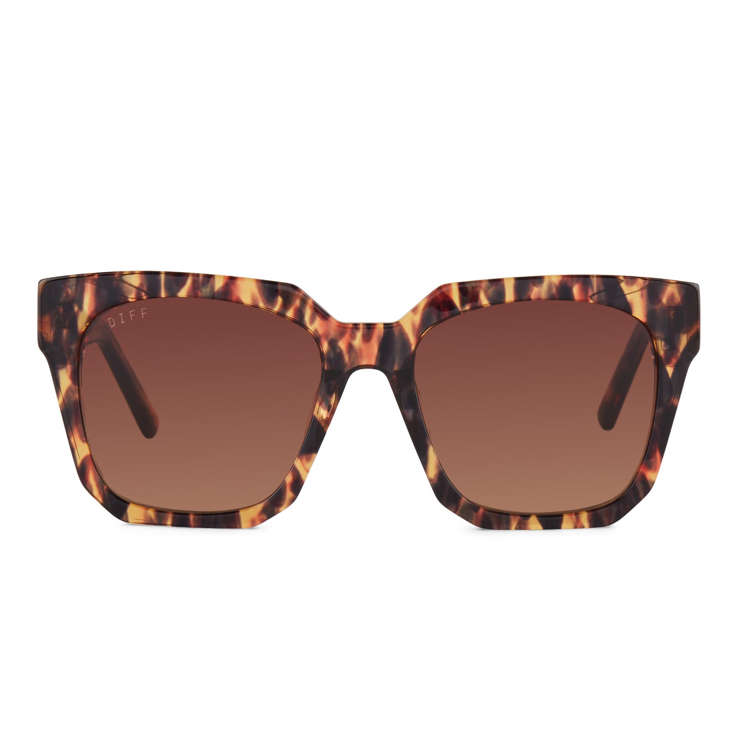 diff eyewear ariana square sunglasses with a wild tortoise frame and brown gradient lenses front view