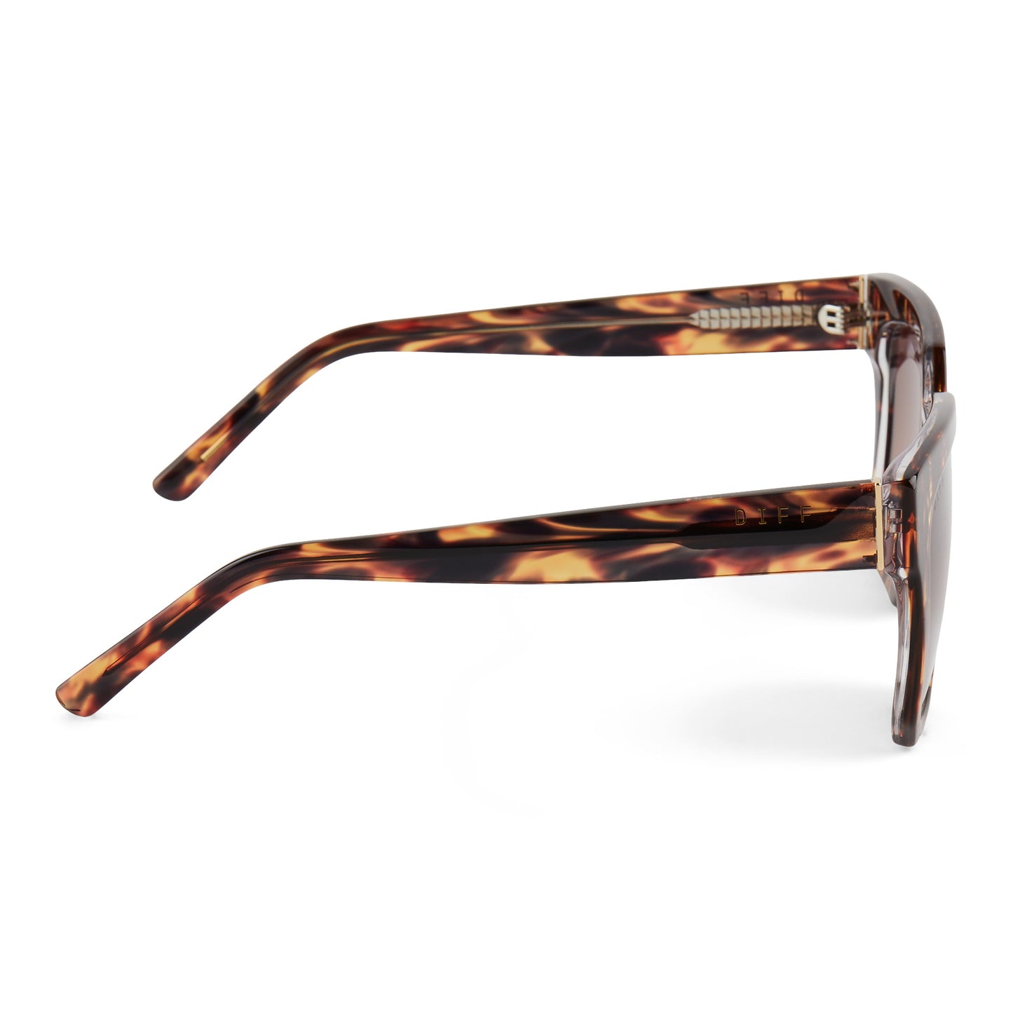 diff eyewear ariana square sunglasses with a wild tortoise frame and brown gradient lenses side view