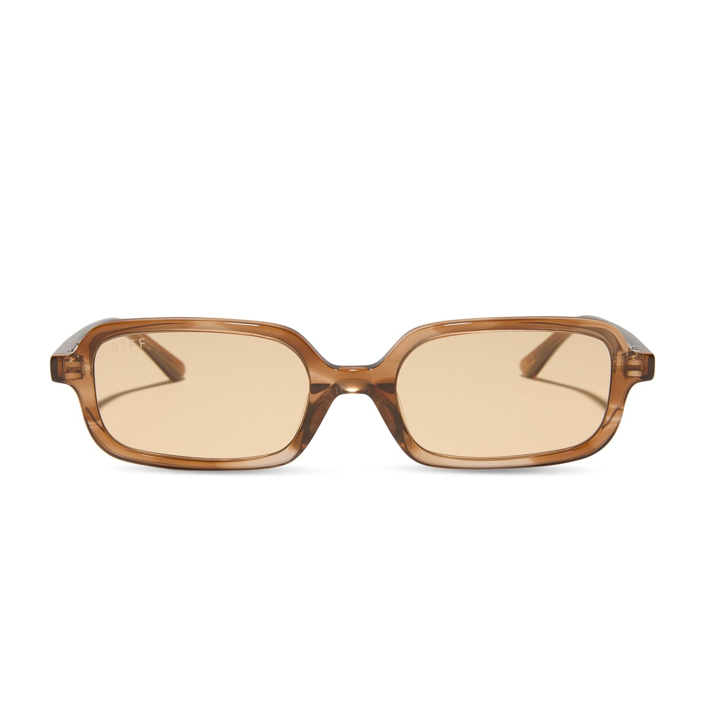 aspyn ovard x diff eyewear featuring the elle rectangle sunglasses with a tortoise frame and brown tint lenses front view