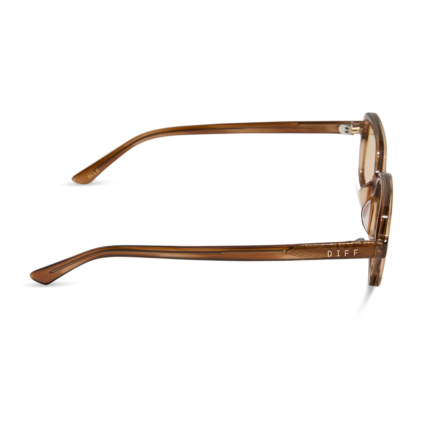 aspyn ovard x diff eyewear featuring the elle rectangle sunglasses with a tortoise frame and brown tint lenses side view