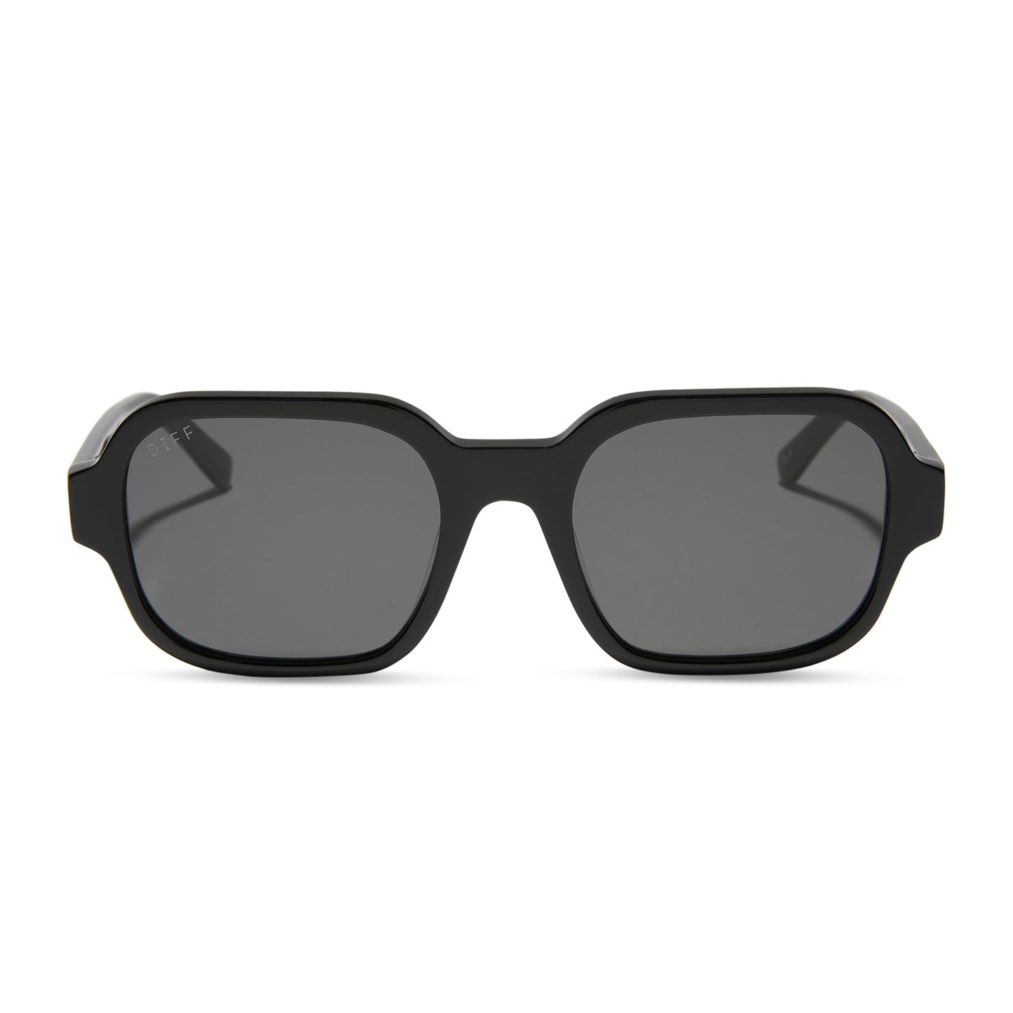aspyn ovard x diff eyewear featuring the lola square sunglasses with a black frame and grey lenses front view