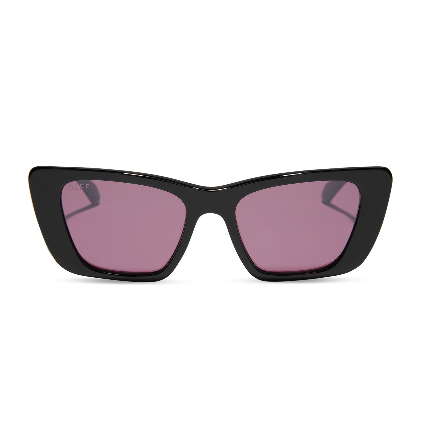 diff eyewear featuring the aura square sunglasses with a black frame and aubergine with silver flash polarized lenses front view