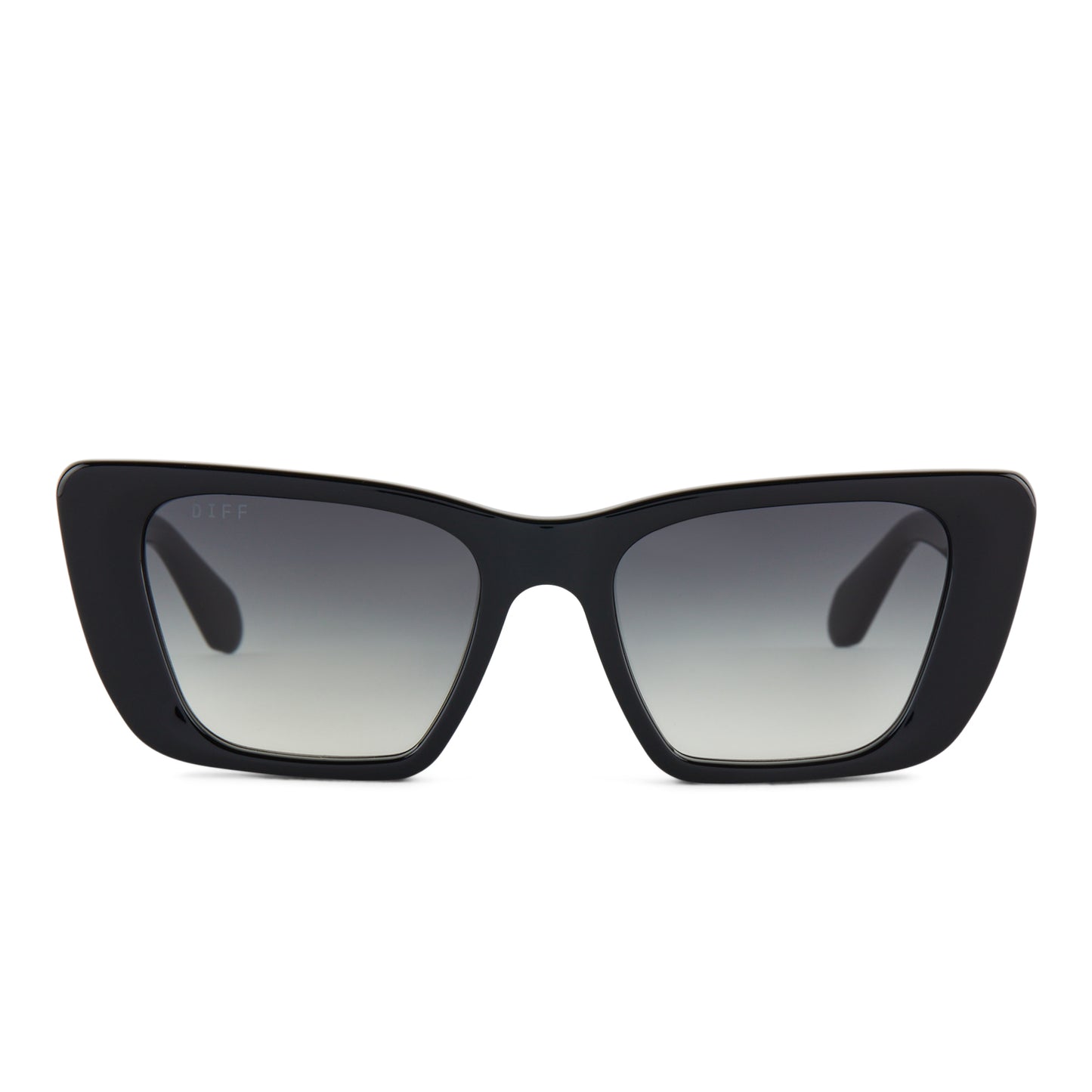 diff eyewear aura square sunglasses with a black frame and grey gradient lenses front view