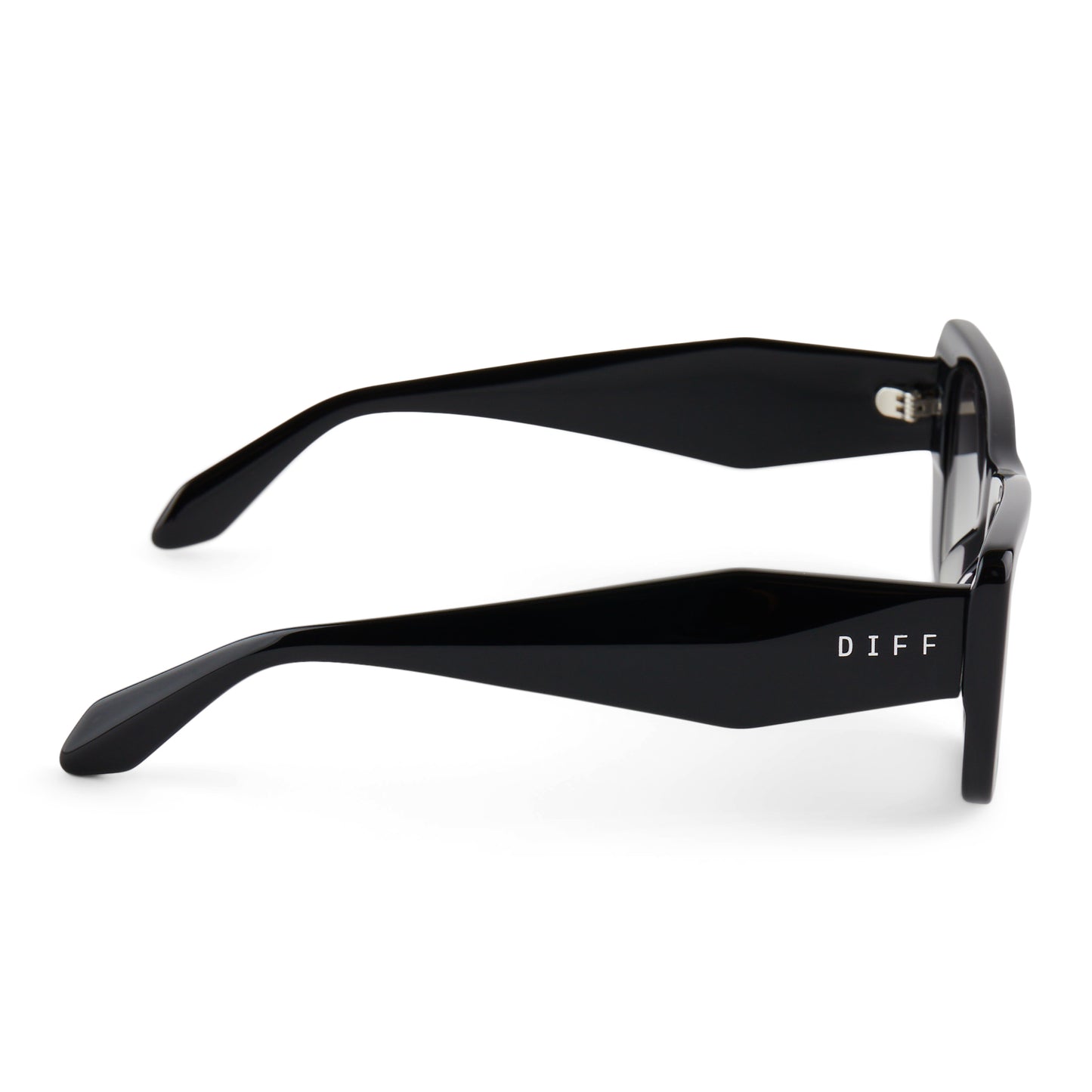 diff eyewear aura square sunglasses with a black frame and grey gradient lenses side view