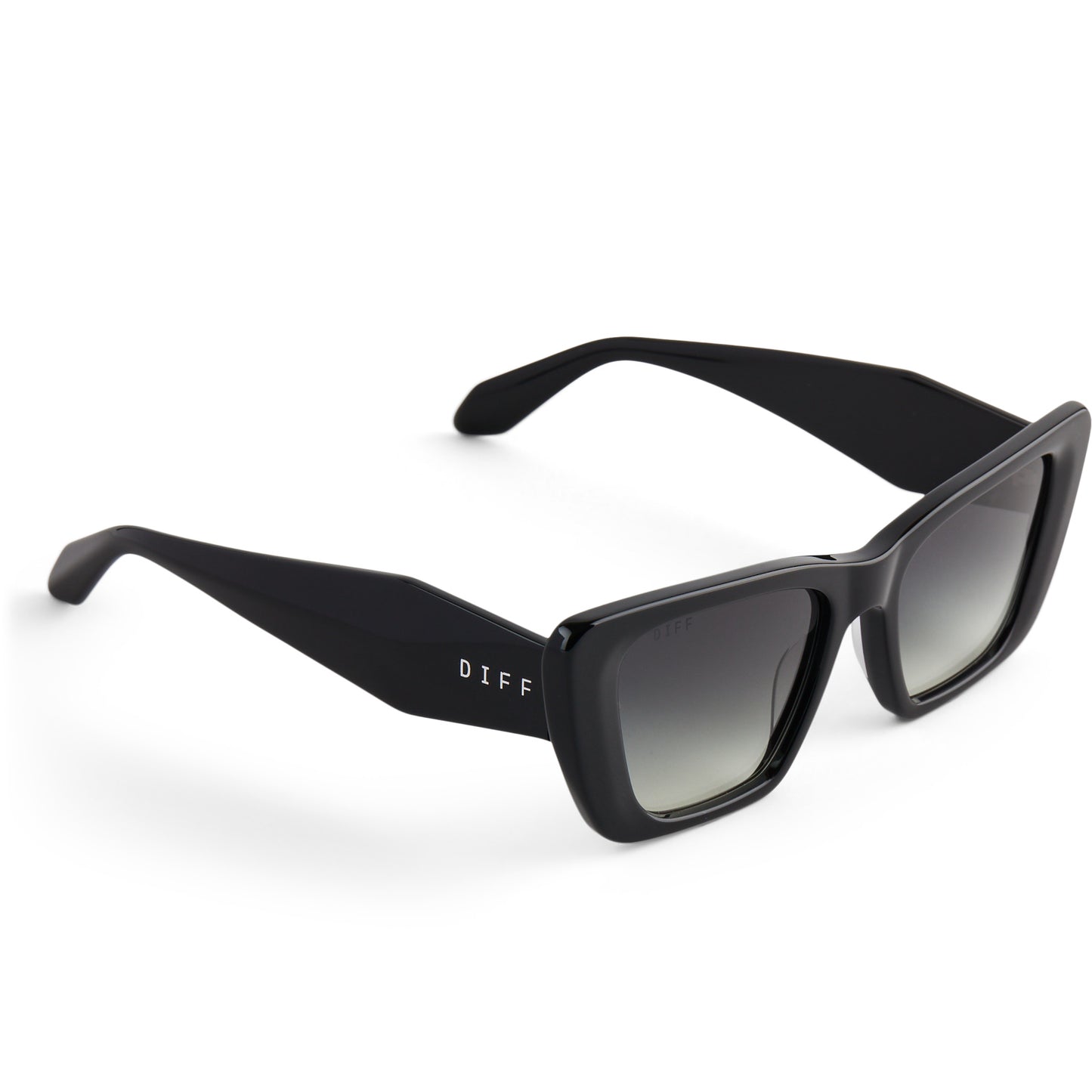 diff eyewear aura square sunglasses with a black frame and grey gradient lenses detailed view