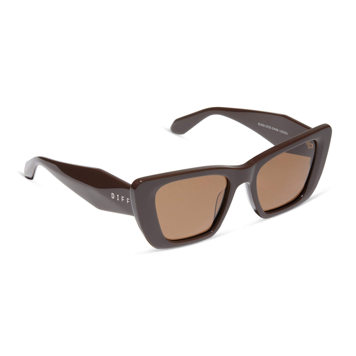 diff eyewear featuring the aura square sunglasses with a truffle frame and brown lenses angled view