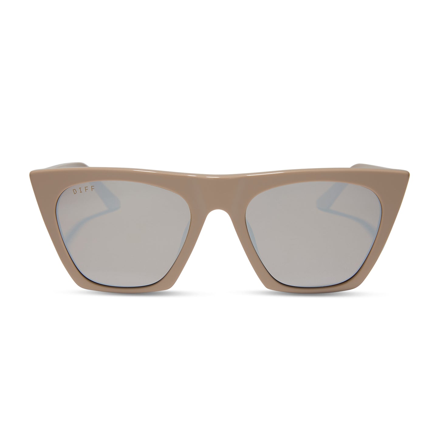 diff eyewear featuring the avril cateye sunglasses with a almond frame and silver flash lenses front view