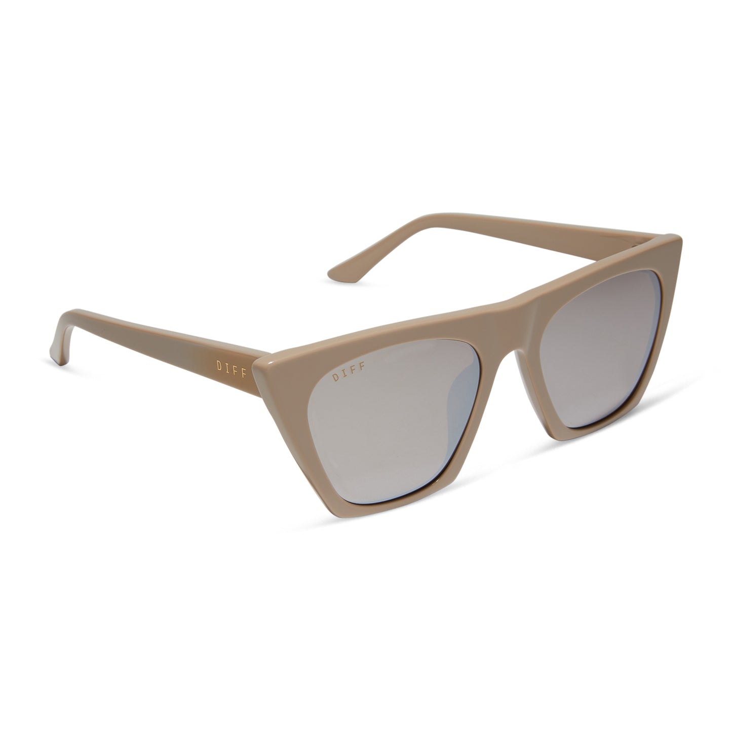 diff eyewear featuring the avril cateye sunglasses with a almond frame and silver flash lenses angled view