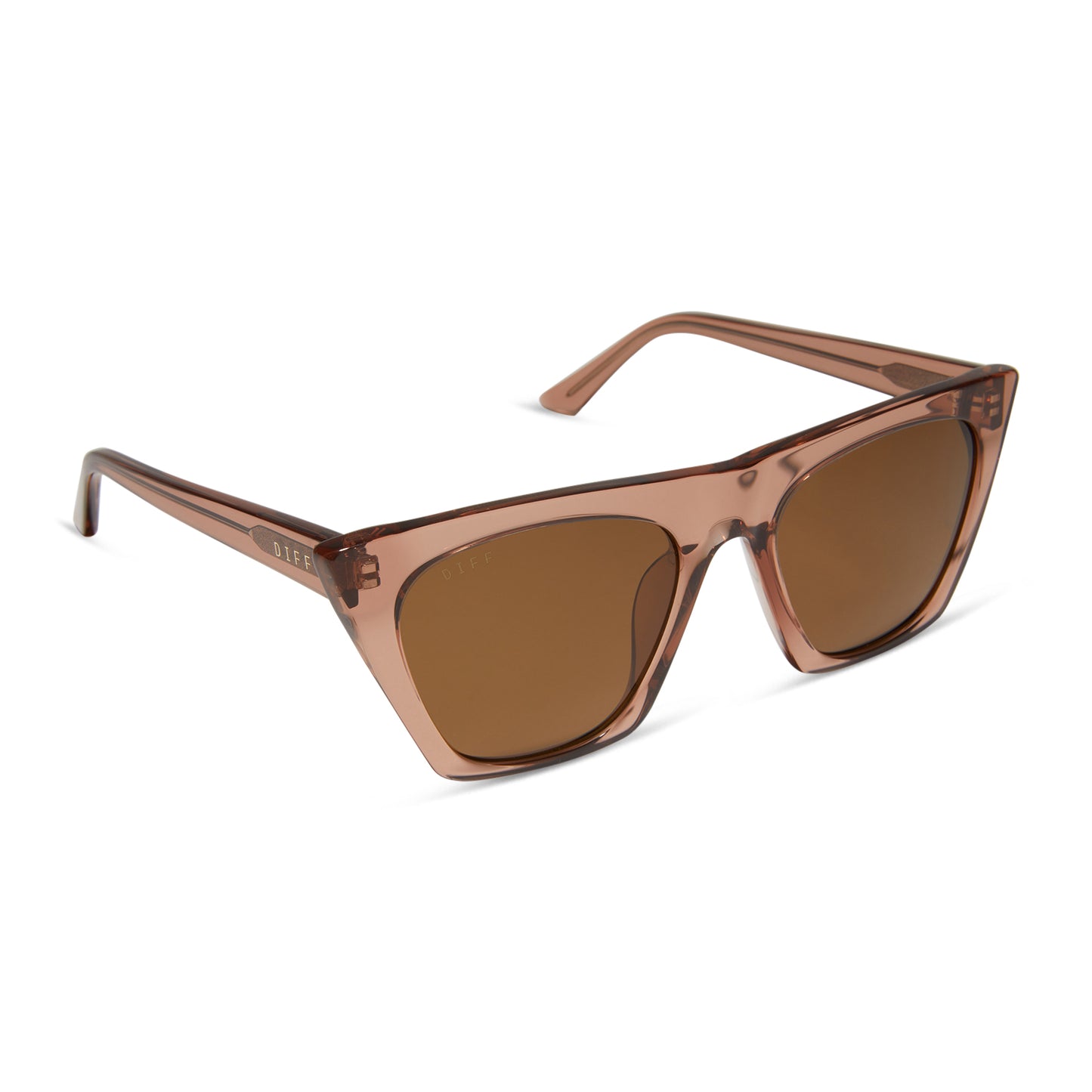 diff eyewear featuring the avril cateye sunglasses with a café ole frame and brown polarized lenses angled view