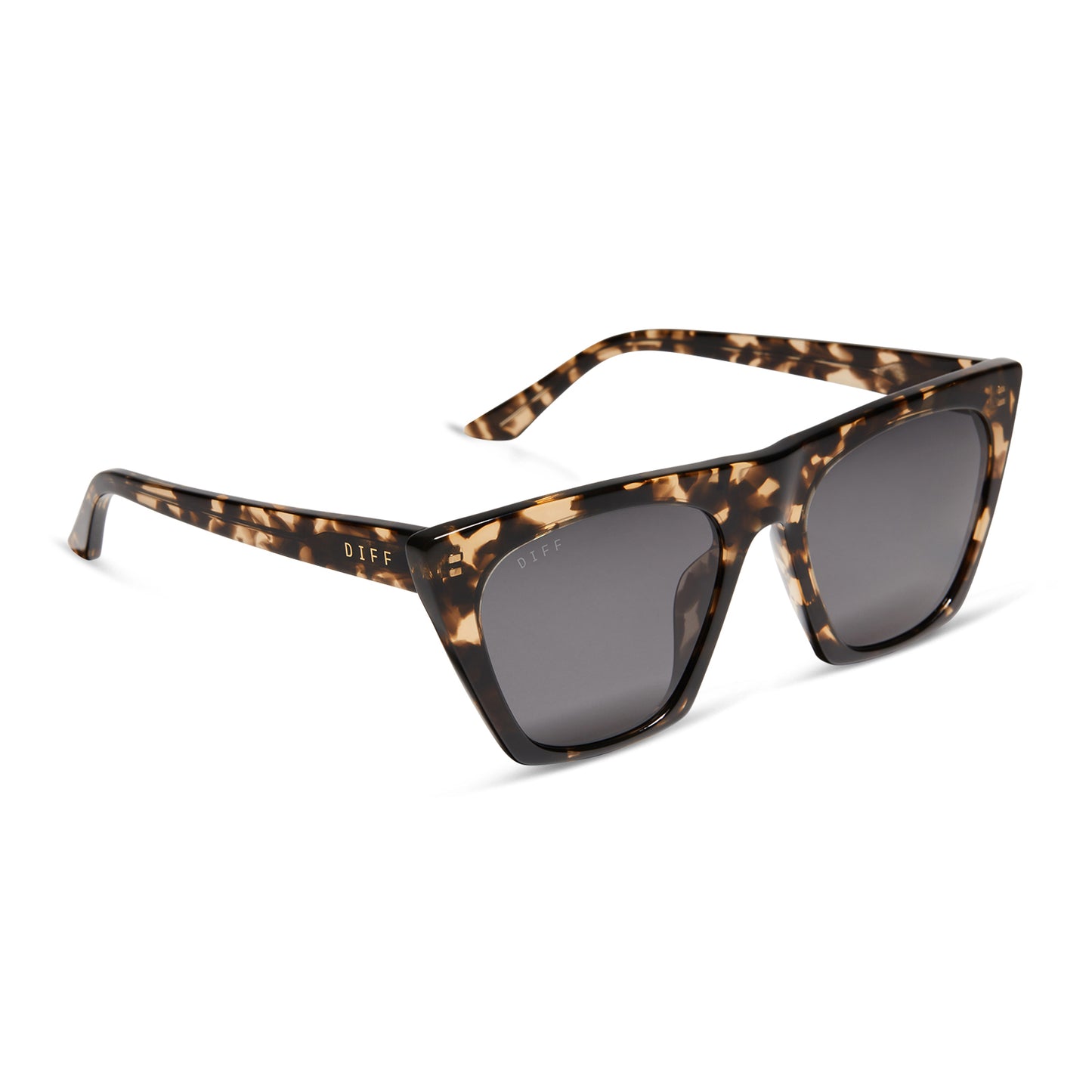 diff eyewear featuring the avril square sunglasses with a espresso tort frame and grey lenses angled view