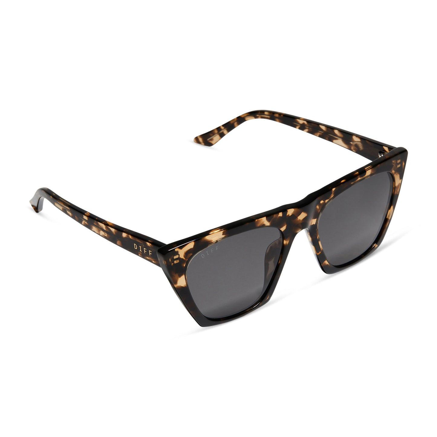 diff eyewear featuring the avril square sunglasses with a espresso tort frame and grey lenses detailed view