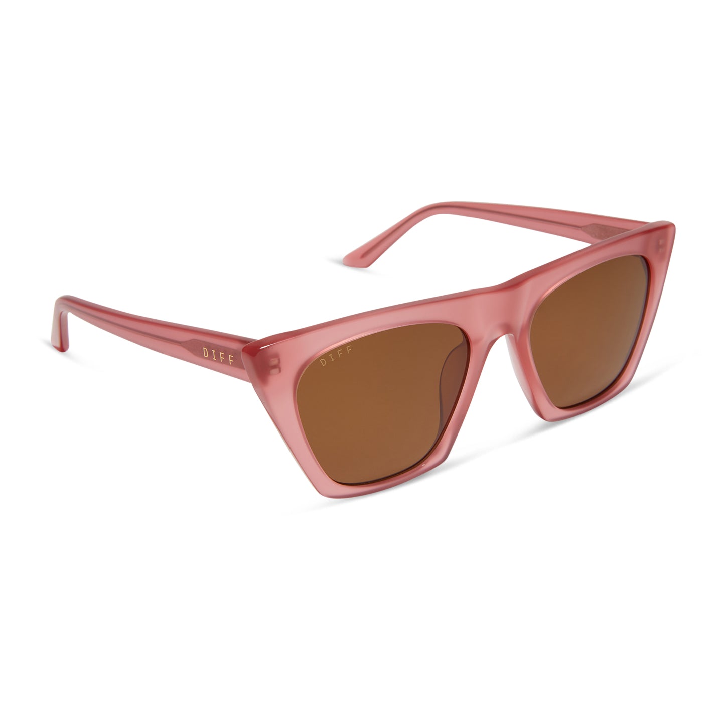 diff eyewear featuring the avril cateye sunglasses with a guava frame and brown lenses angled view